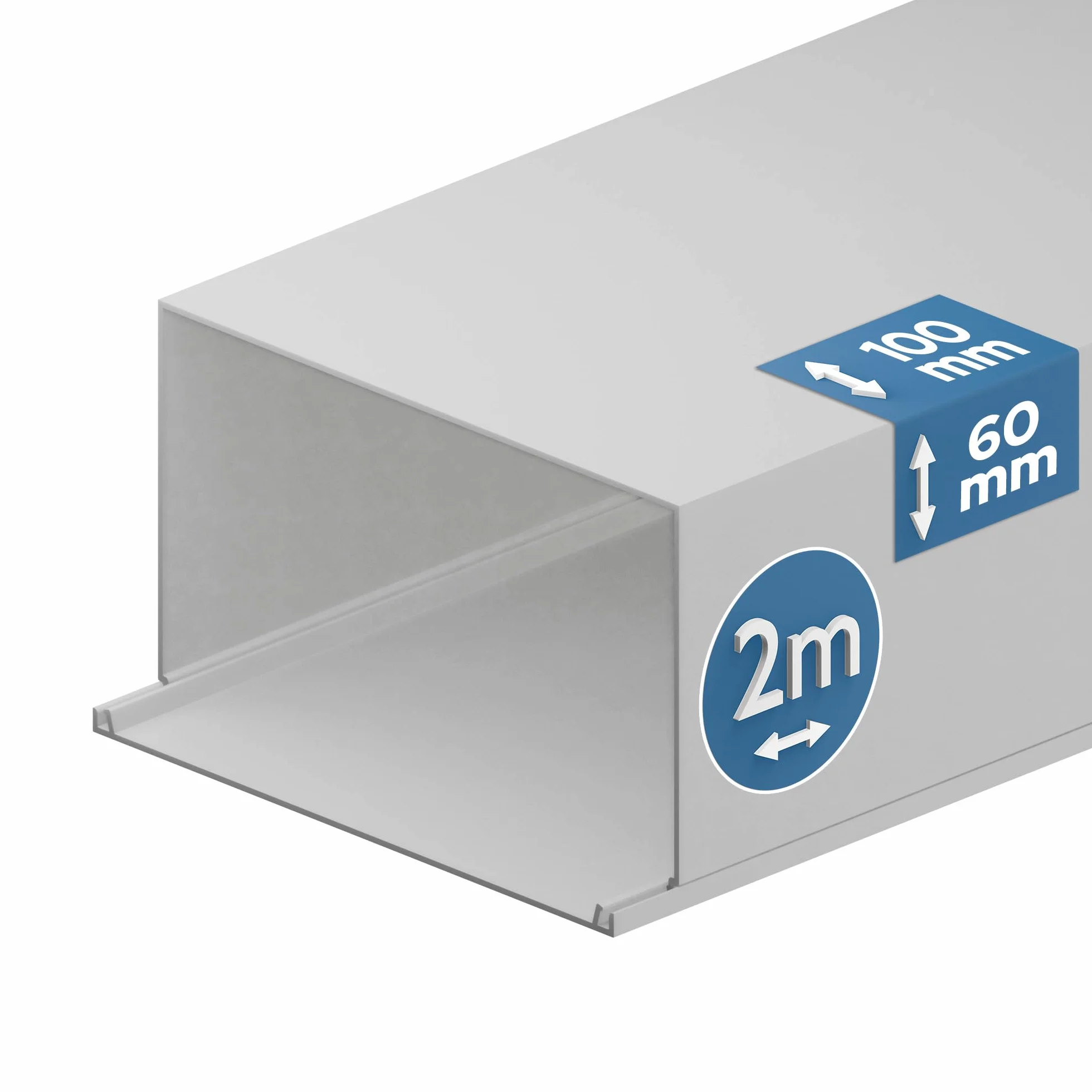 EDO Goulotte de Câble 100x60 mm Cache-Câble Blanc 2m - Goulotte PVC avec Couvercle à Clipser - Cache Câble Mural en Saillie - Goulotte Décorative TV, Bureau, Salon