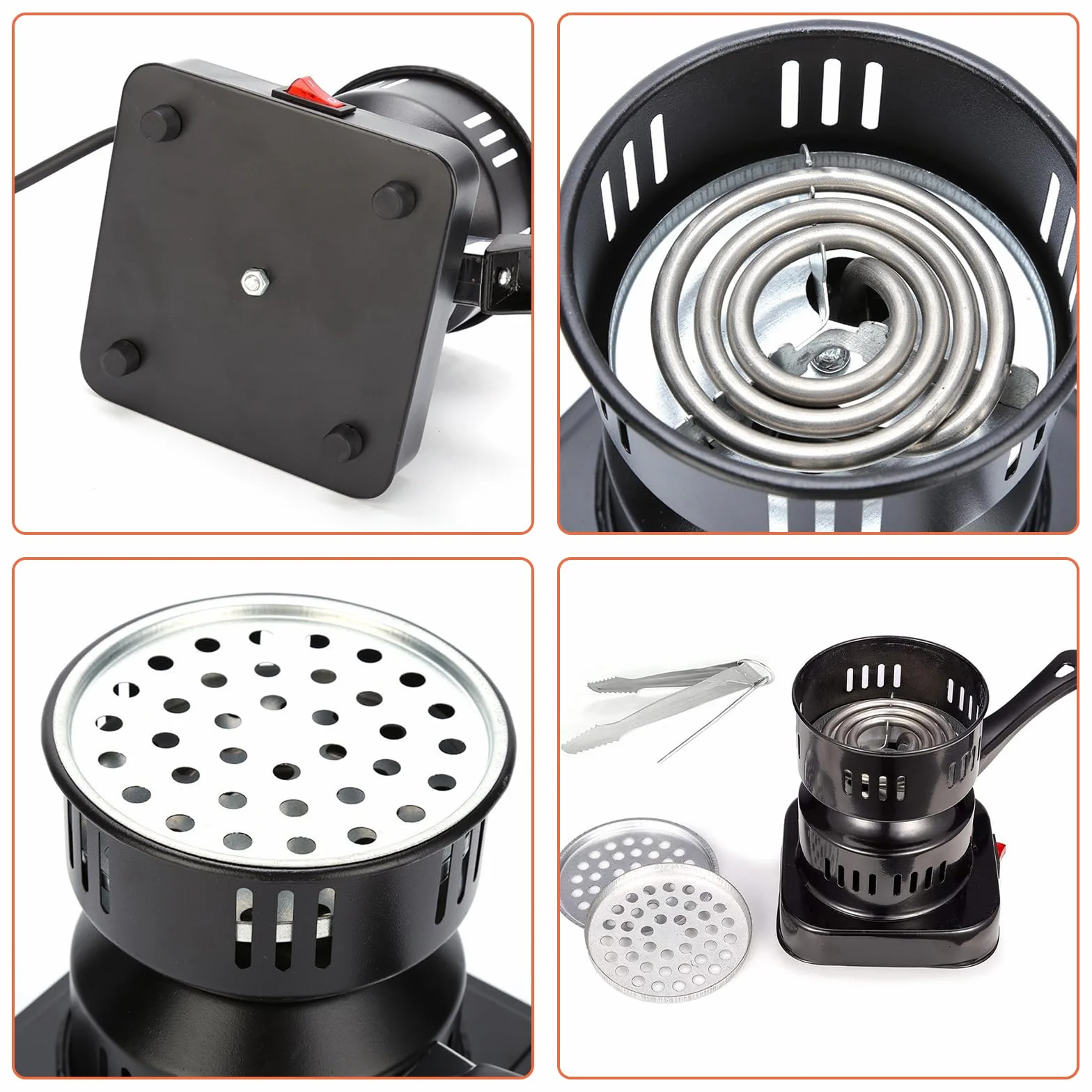 Allume-Charbon Électrique 500W Allumeur Barbecue Charbon de Bois Brûleur Camping