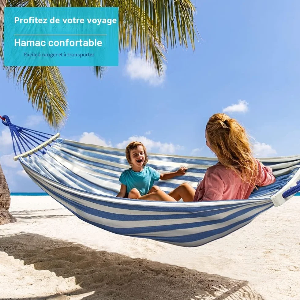 Hamac Suspendu avec Barre en Bois Anti-basculement 275 x 155 cm 250kg Capacité de Charge Camping Jardin