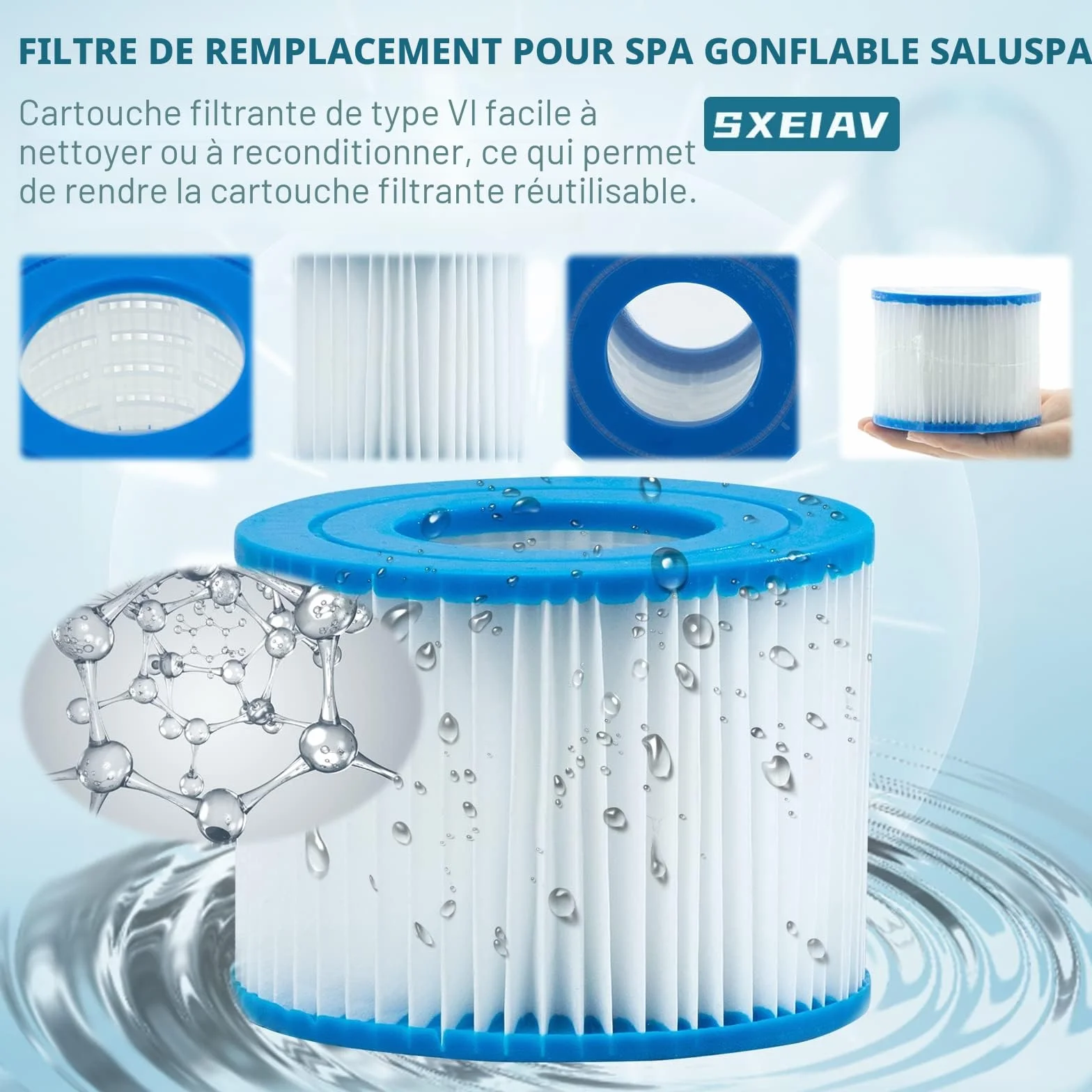 Lot de 8 Filtre VI Cartouche pour Bestway Lay-Z-Spa, Filtre de Spa Type VI