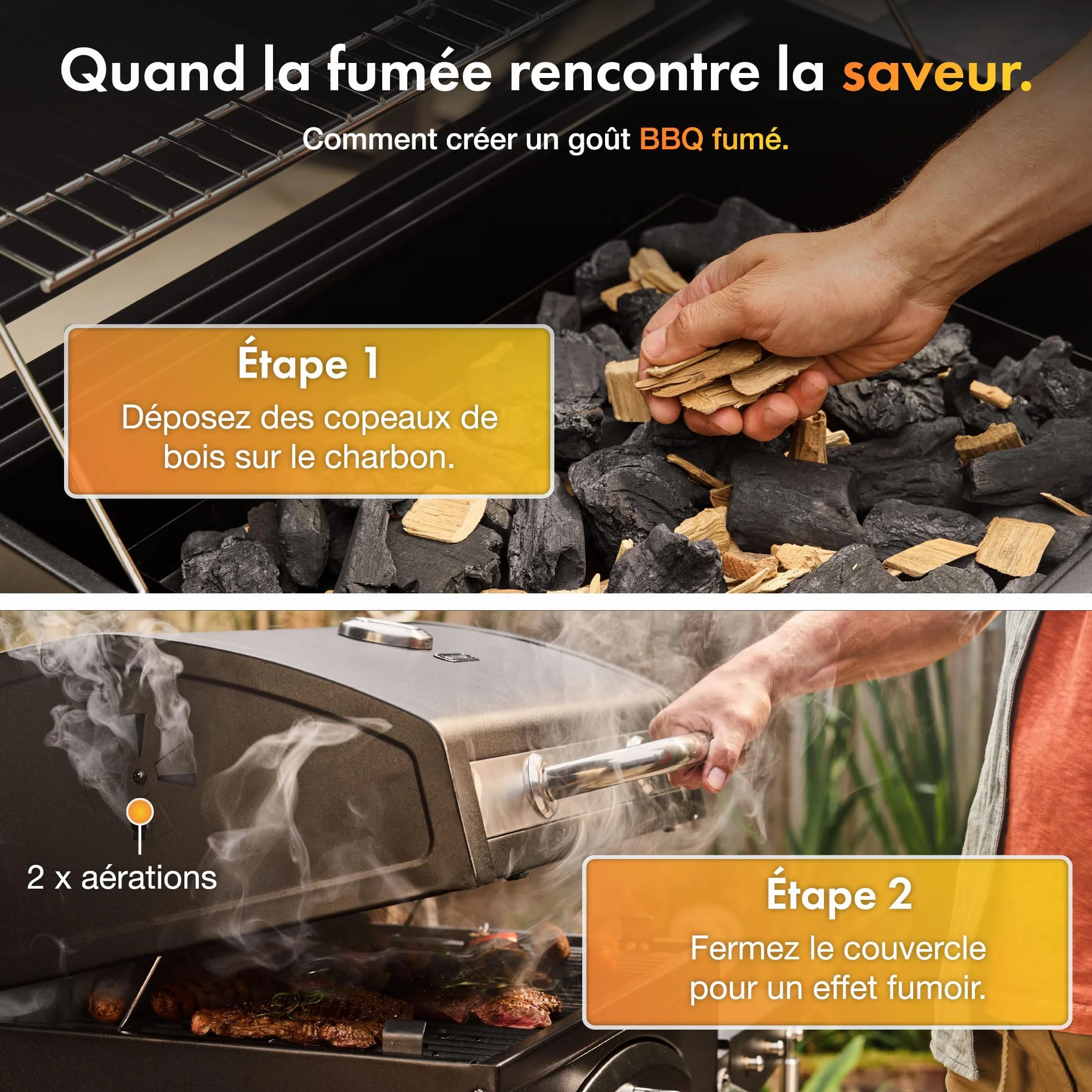 VonHaus Barbecue au Charbon XL avec Grille de Maintien au Chaud et Tablettes Rabattables – Grill et Fumoir 2-en-1