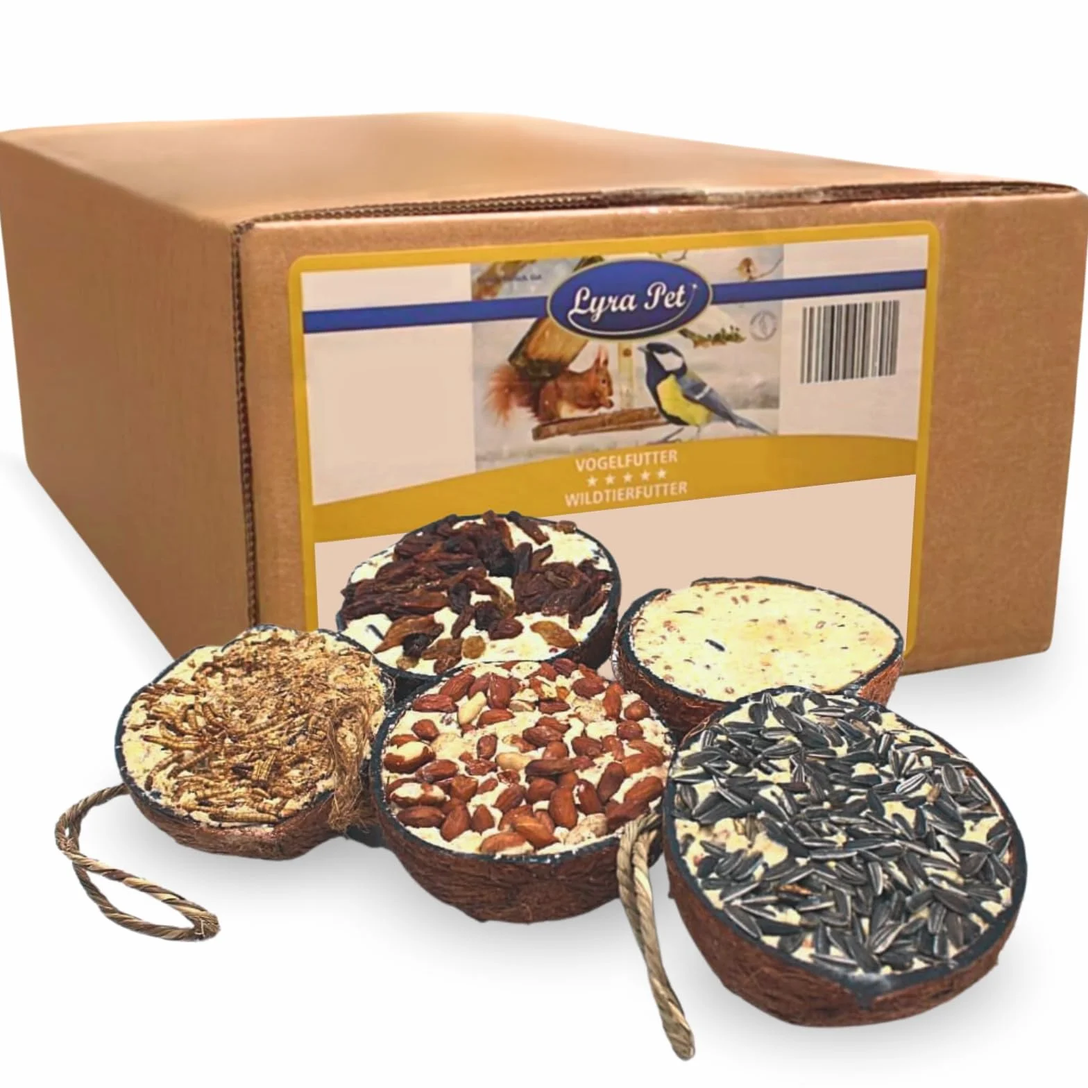 Lyra Pet® Demi-Noix de Coco fourrées Nourriture pour Oiseaux Riche en Graisse