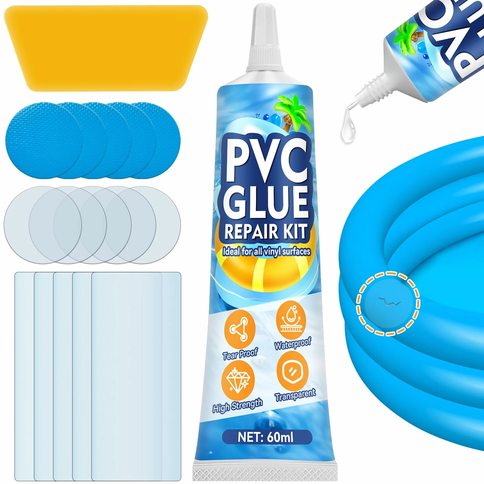 Kit Reparation Piscine Transparente Colle PVC pour Spa Gonflable 60ml