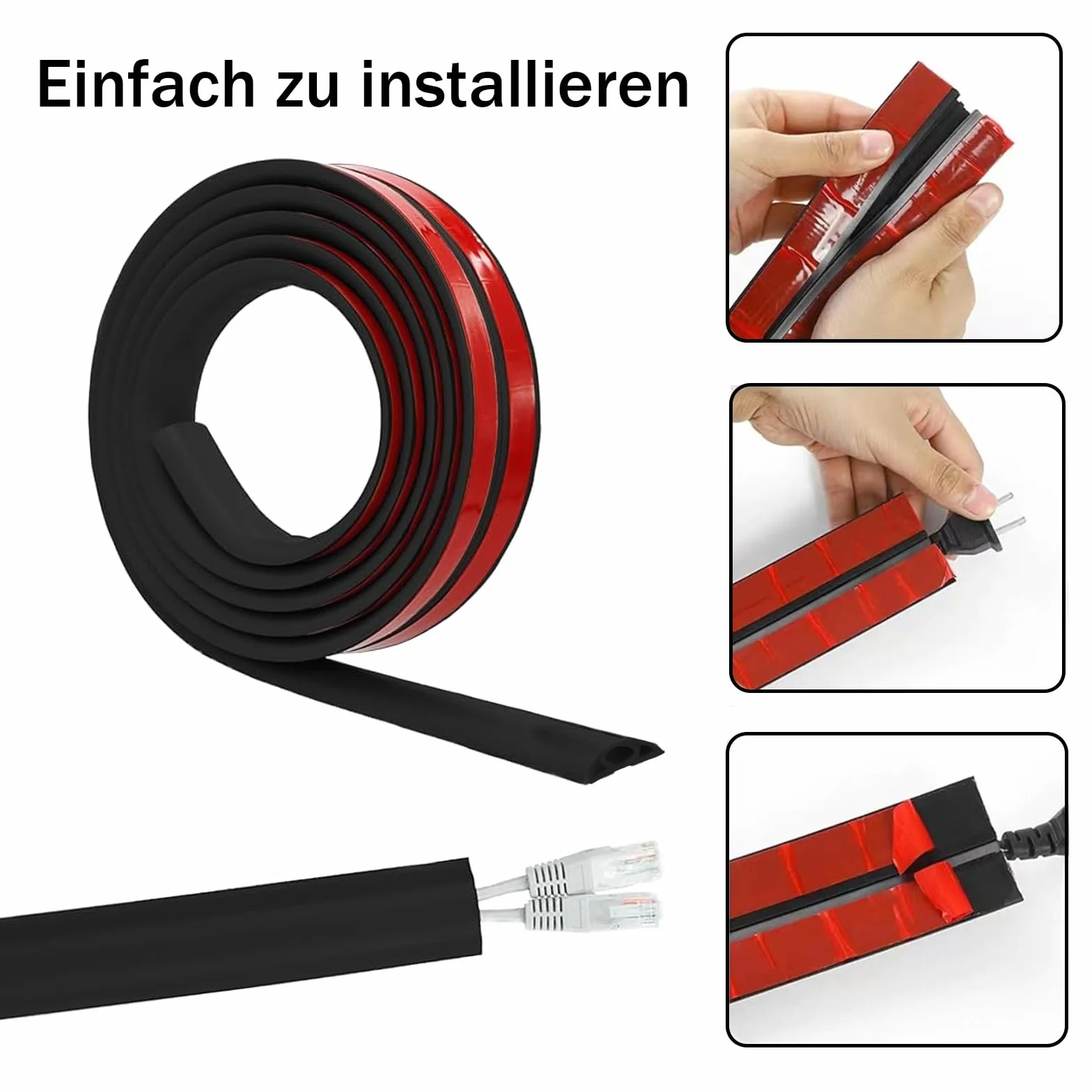 Goulotte Passe Cable Sol, Goulotte Autocollante 20 mm (L) x 10 mm (H) x 3 Mètres de Longueur, Protege Canal De CâBle, pour Câbles électriques Domestiques, Protection de Câble, Cache-Câble, Noir