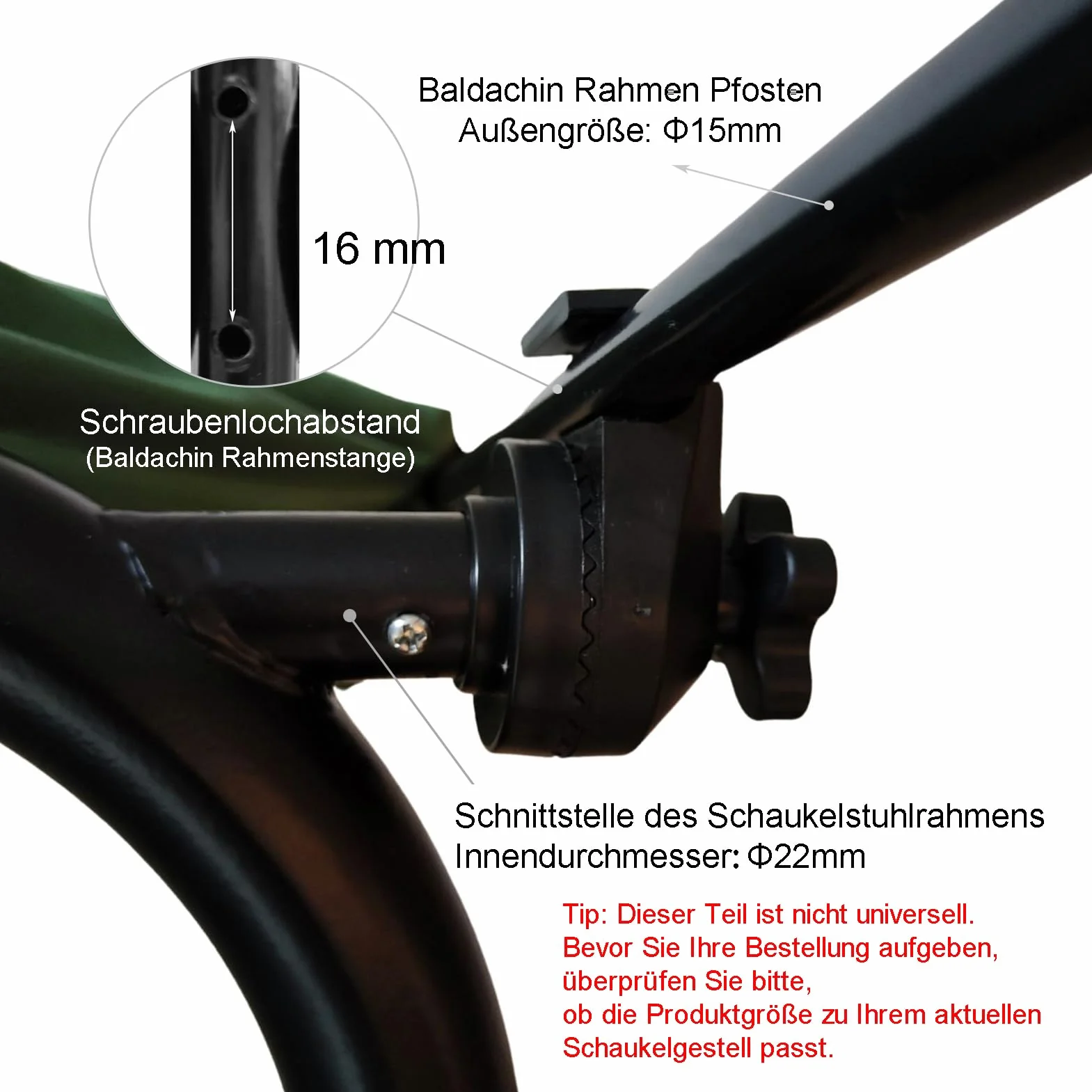 Timyrimy Connecteur pour balancelle, Réglage inclinaison toit, 1 pièce