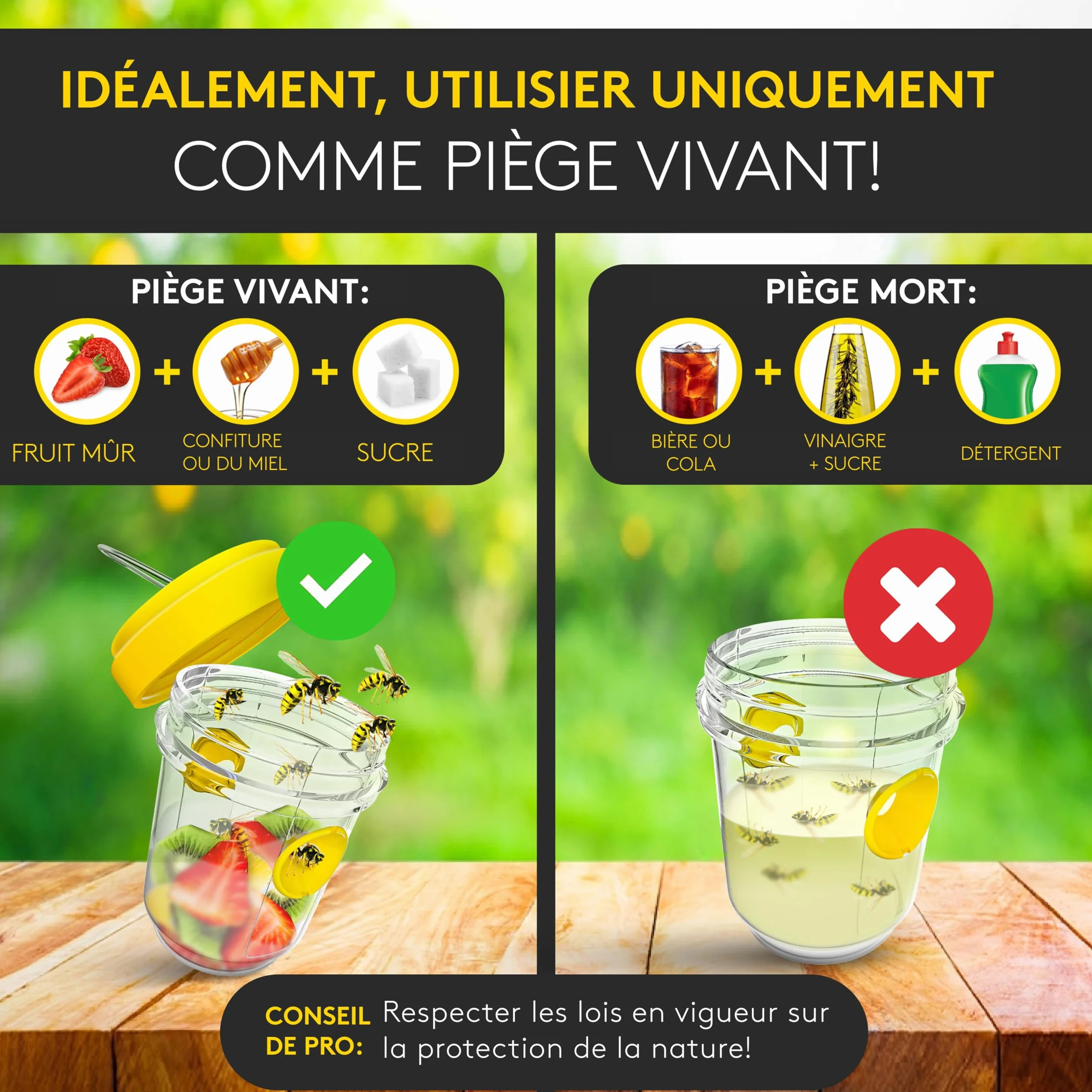 Piège à Guêpes et Frelons x3 Réutilisable Extérieur Anti Guêpes Asiatique Efficace Non Toxique