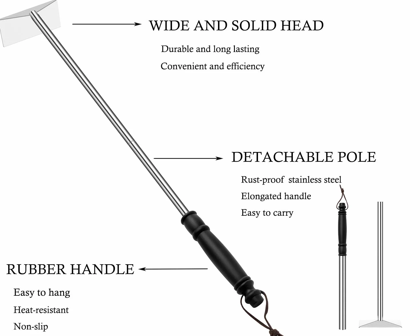 Grilliance Pelle à Cendres Barbecue Charbon Acier Inoxydable Tisonnier Grattoir Outil Nettoyage allongé Accessoires