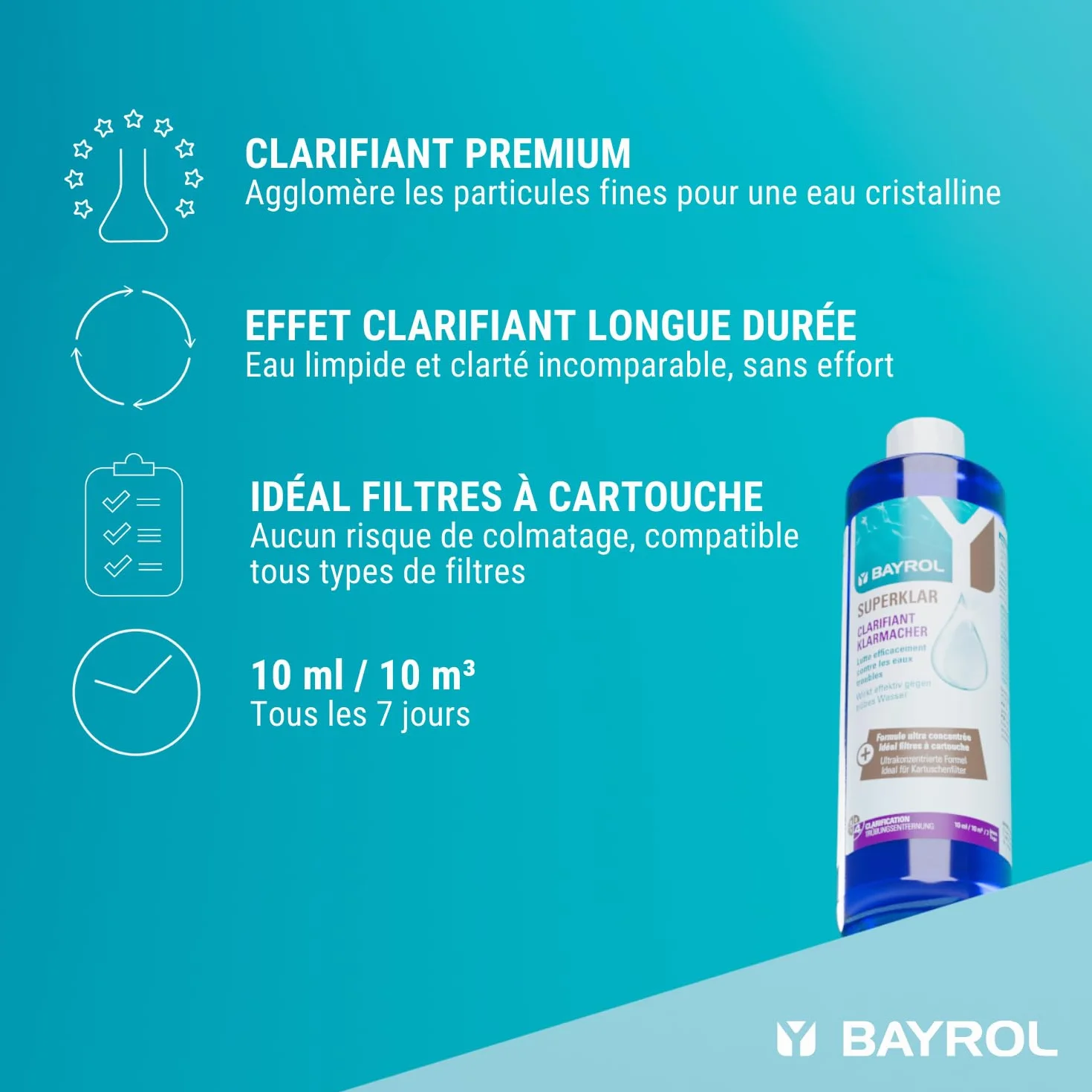 BAYROL Superklar Clarifiant Liquide Piscine et Spa 0,5 L