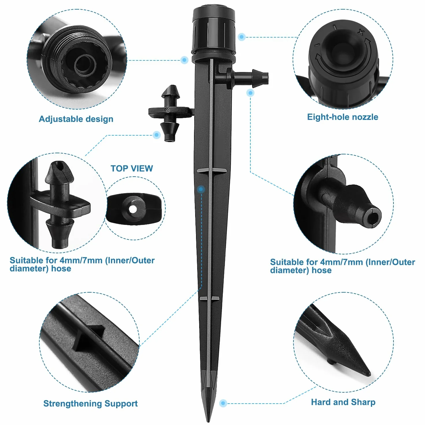 Goutteur Irrigation Réglable 360 Degrés Micro Asperseur Goutte à Goutte pour Tube 4/7 mm, Noir 20 Pièces