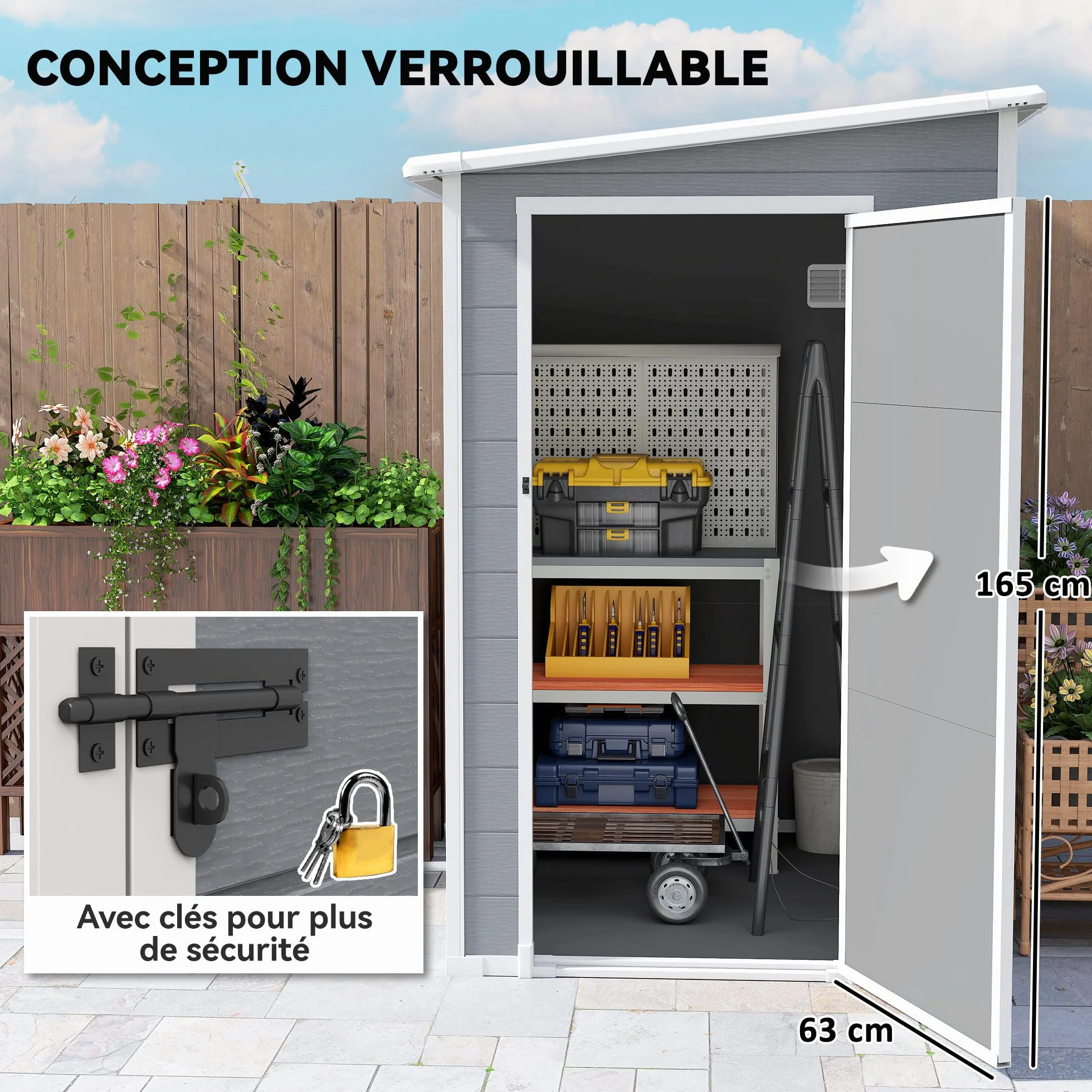Outsunny Abri de Jardin 1,54 m² Cabane Outils Aluminium PP Gris