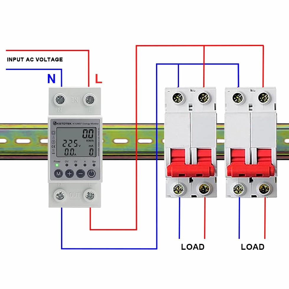 KETOTEK Compteur électrique Monophasé AC 63A 220V Compteur D'énergie Numérique Rail DIN Mesure Consommation Electrique 1 Phasé KWh Voltmètre Ampèremètre