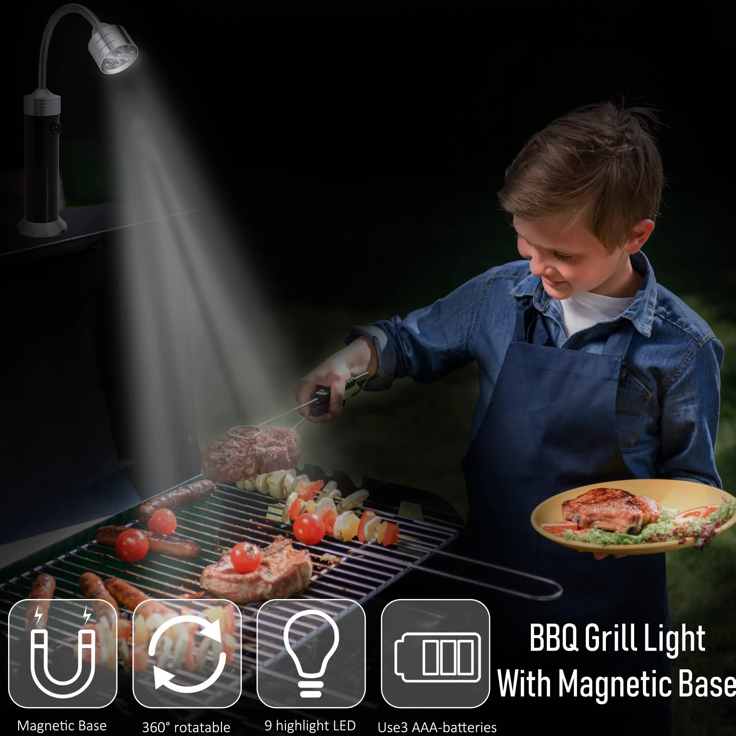 Lampe pour Barbecue LED Lot de 2 avec Base Magnétique Flexible 360° Accessoire BBQ Portable Camping