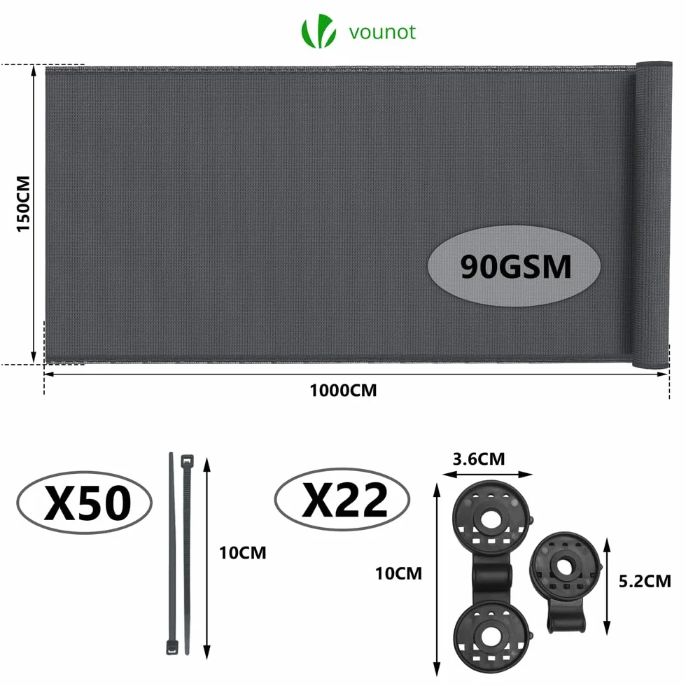 Brise Vue Occultant HDPE 90g/m² Protection UV Résistant Déchirures Vent Jardin Balcon 1.5x10m Anthracite