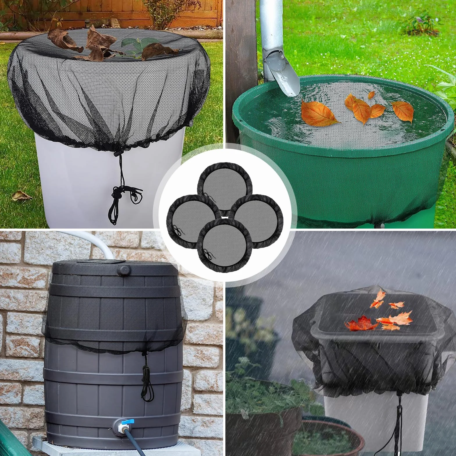 Filet pour Citerne de Pluie 80 cm, Housse avec Cordon de Serrage, Protection Moustiques et Feuilles
