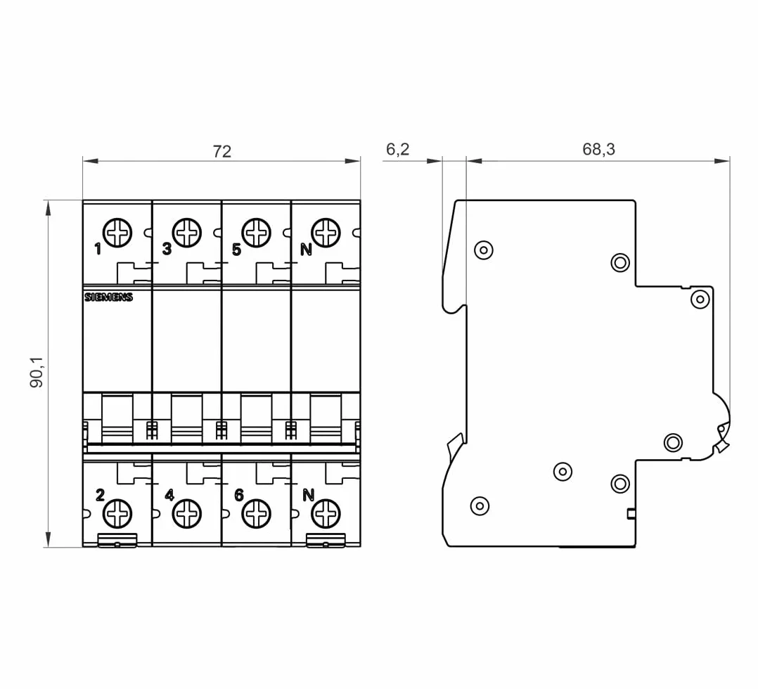 Siemens 5sl6 – Automatique magnetotermico 400 V 6 kA 3 pôles + neutre b 16 a