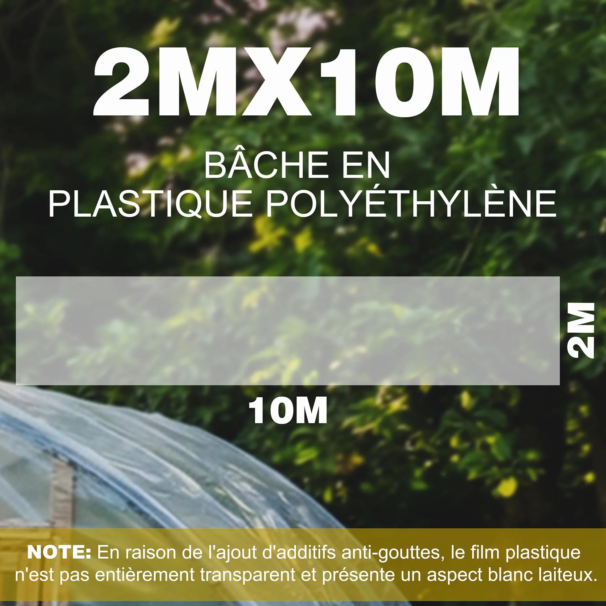 Bâche pour Serre en Polyéthylène Transparent Anti-UV 0,15mm 2Mx10M