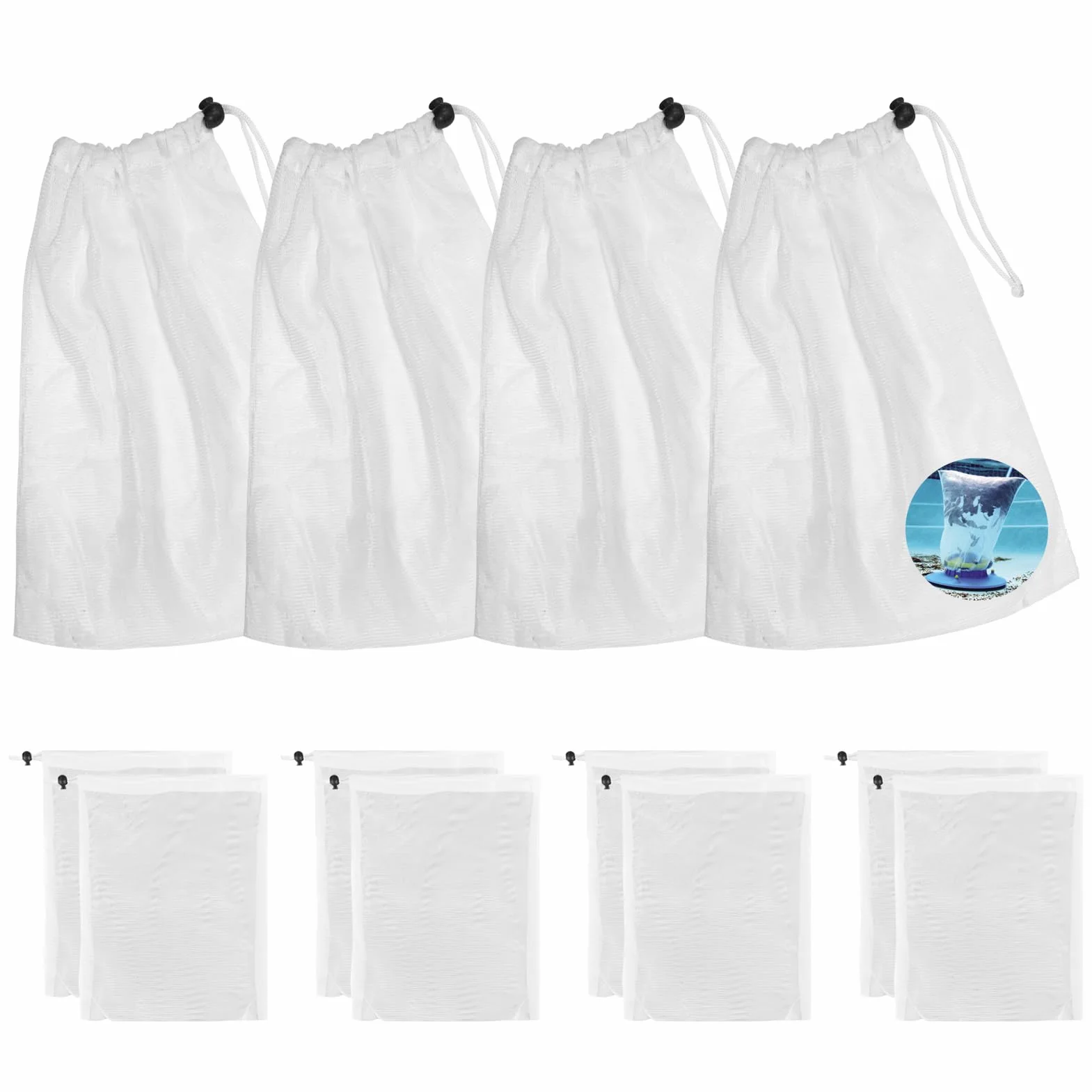 Sacs filtrants pour aspirateur de piscine - Filet de rechange réutilisable avec cordon de serrage 12 pièces