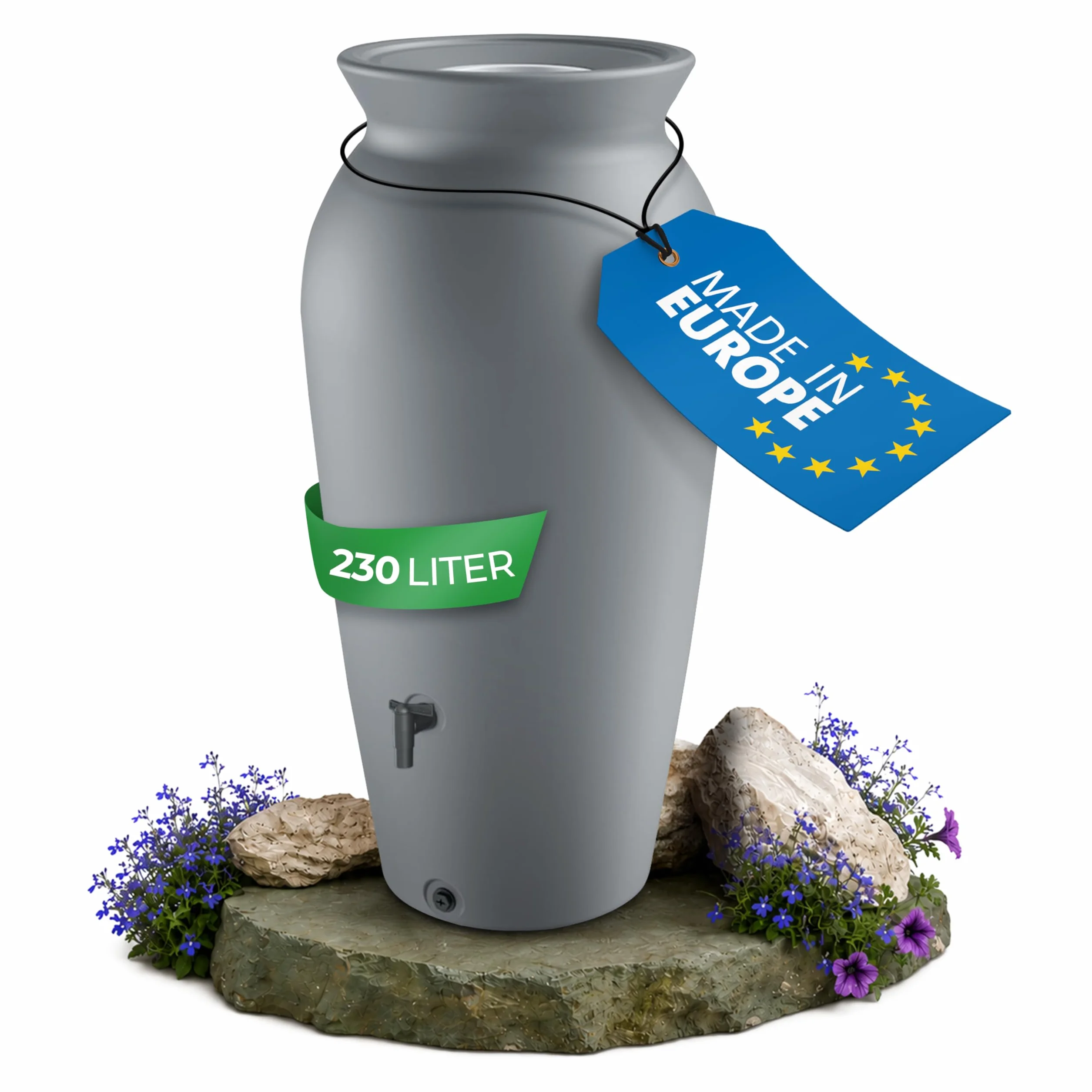 YourCasa DropCatcher Récupérateur d'eau de pluie 230 l plastique résistant au gel gris