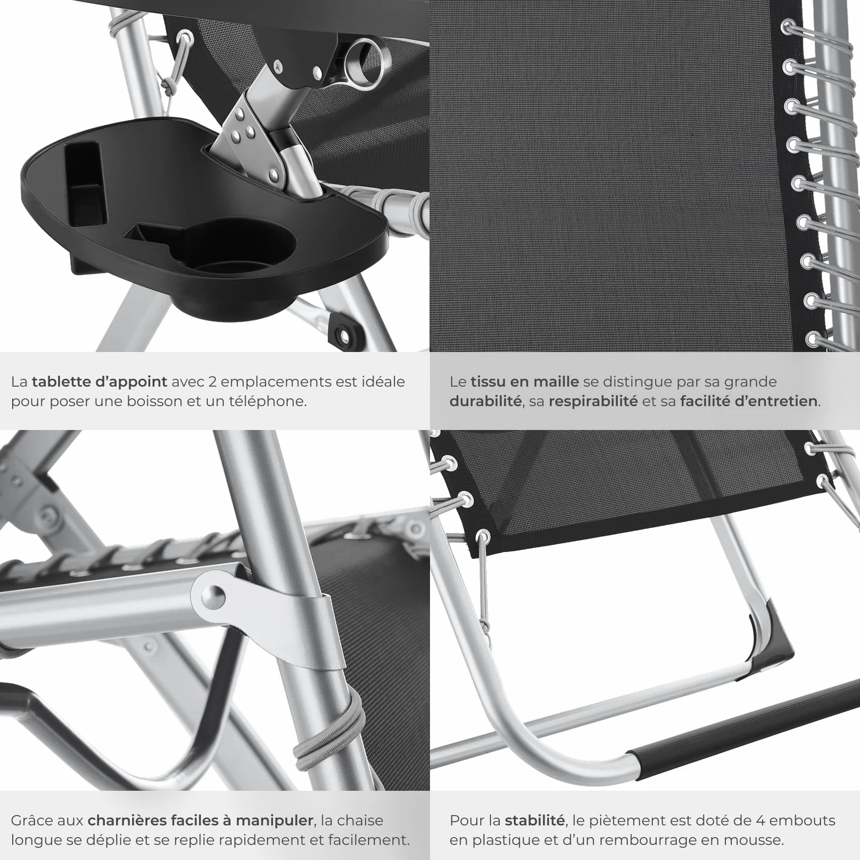 Tectake Fauteuil de Jardin Pliable avec Rembourrage, Repose Pieds, Accoudoirs, Appuie-tête Amovible, Structure Acier époxy