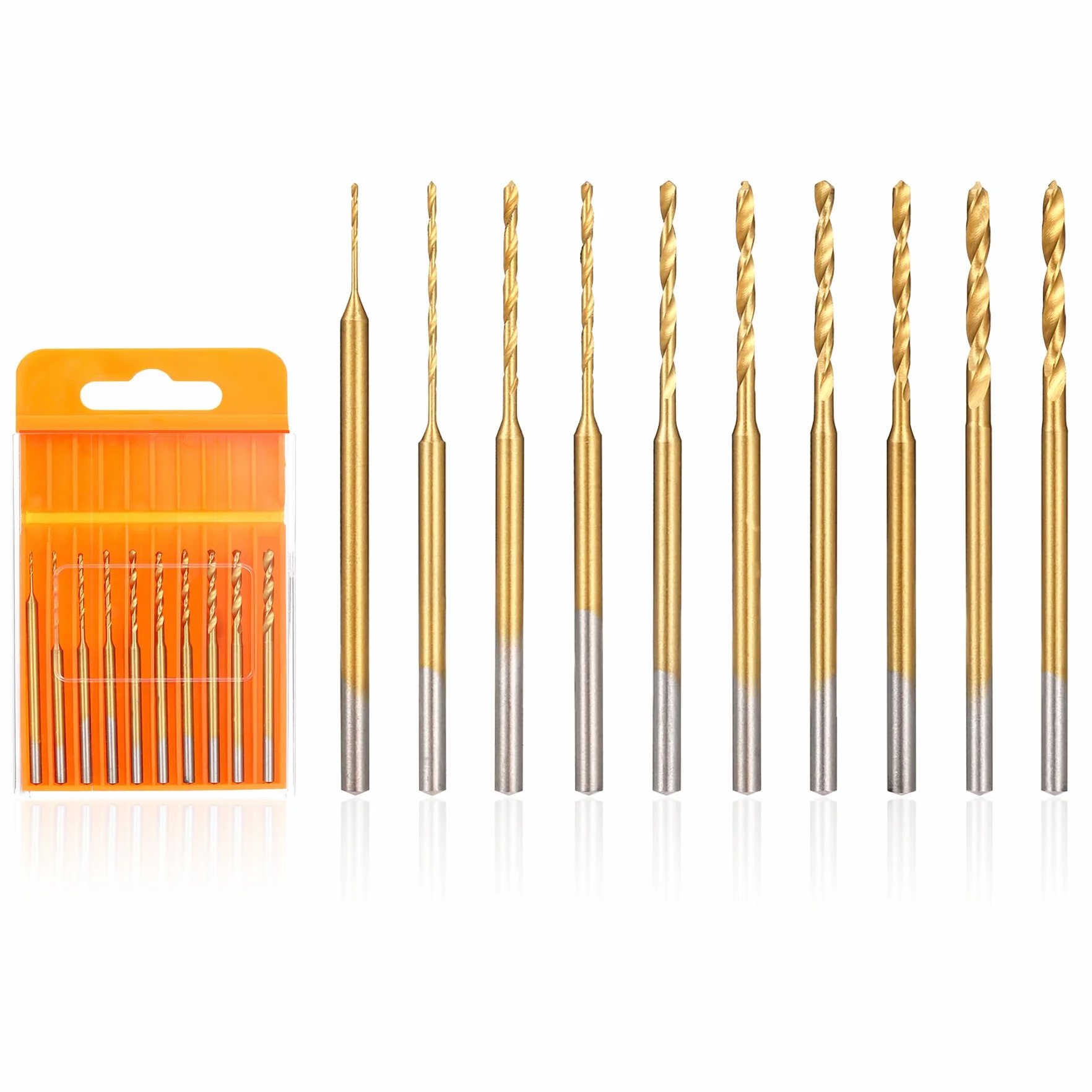HSS Mini Forets Hélicoïdaux 10Pcs 0.6mm-2.2mm Tige 2.35mm Revêtue Titane Gravure Perçage DIY Résine Bijoux