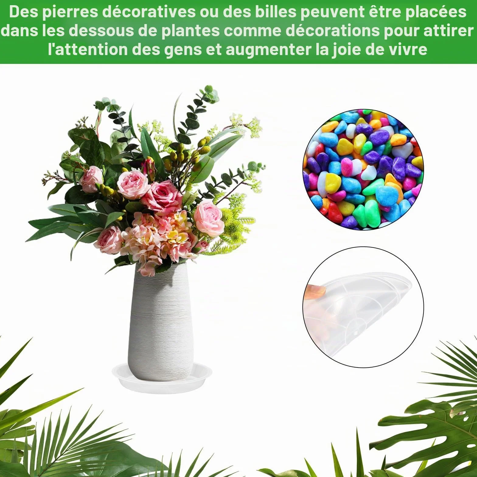 16 Pièces Coupelle Pot de Fleur Soucoupe Plastique Transparent avec Étiquettes pour Plantes Intérieur Extérieur