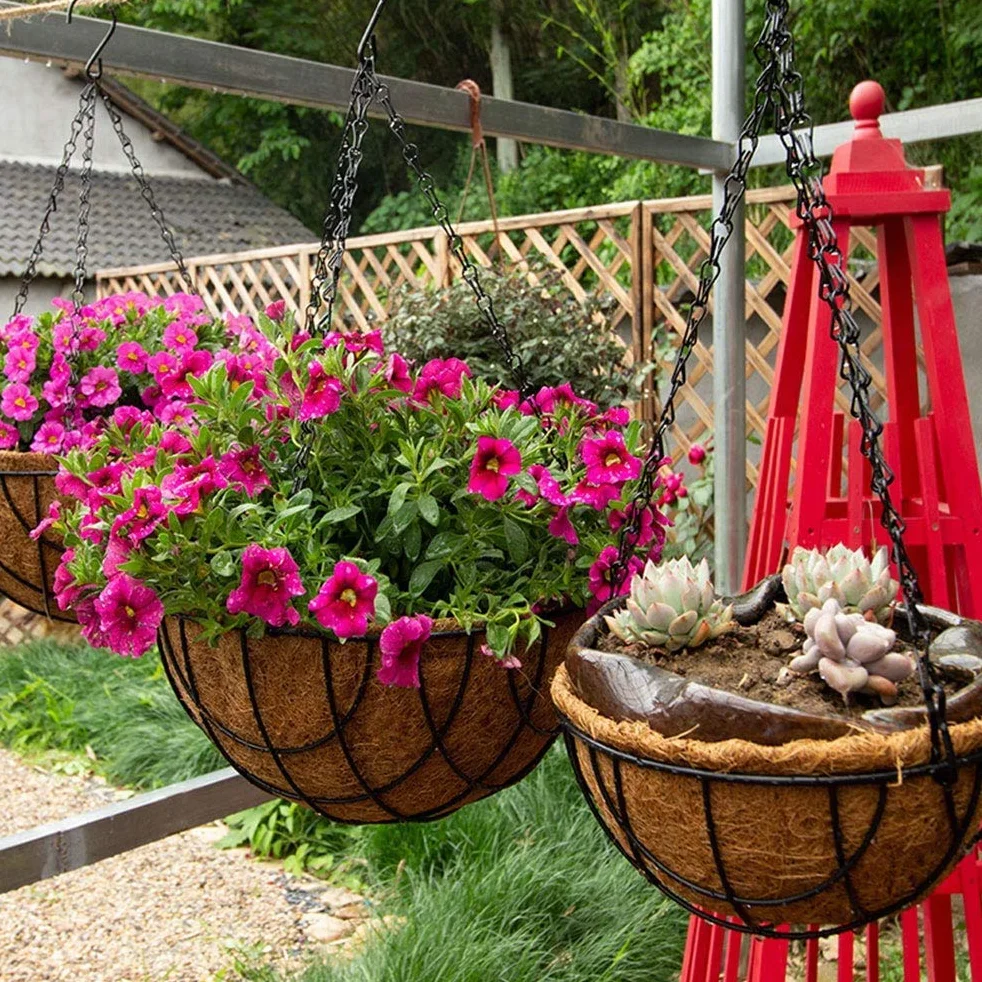 KAHEIGN Chaîne Suspendue 40cm Métal Cintre Panier Suspendu 3 Pattes pour Pot de Fleurs Jardinières (Noir)