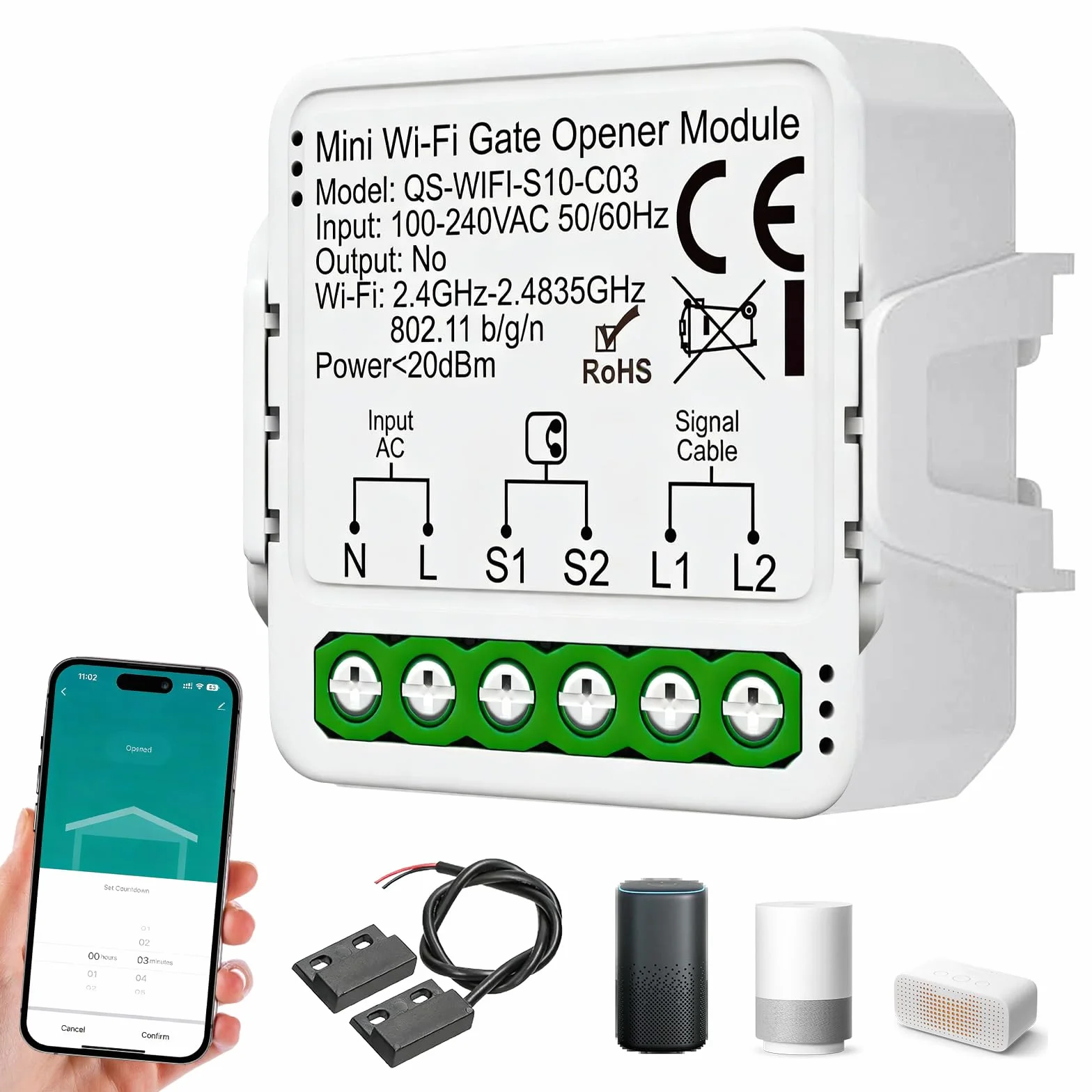 Ouvre-Porte De Garage Wifi, Contrôleur De Porte De Garage Avec Capteur Et Programmation, Ouvre Portail Connecté, Commande Intelligente De Portail Roulant Compatible Avec Alexa, Google Assistant
