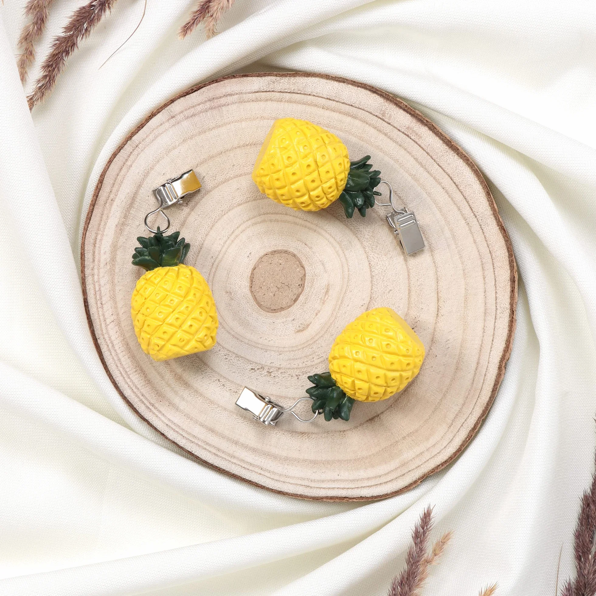 Poids de Nappe résistants aux intempéries avec Clip - Design Ananas 8 pcs Jaune