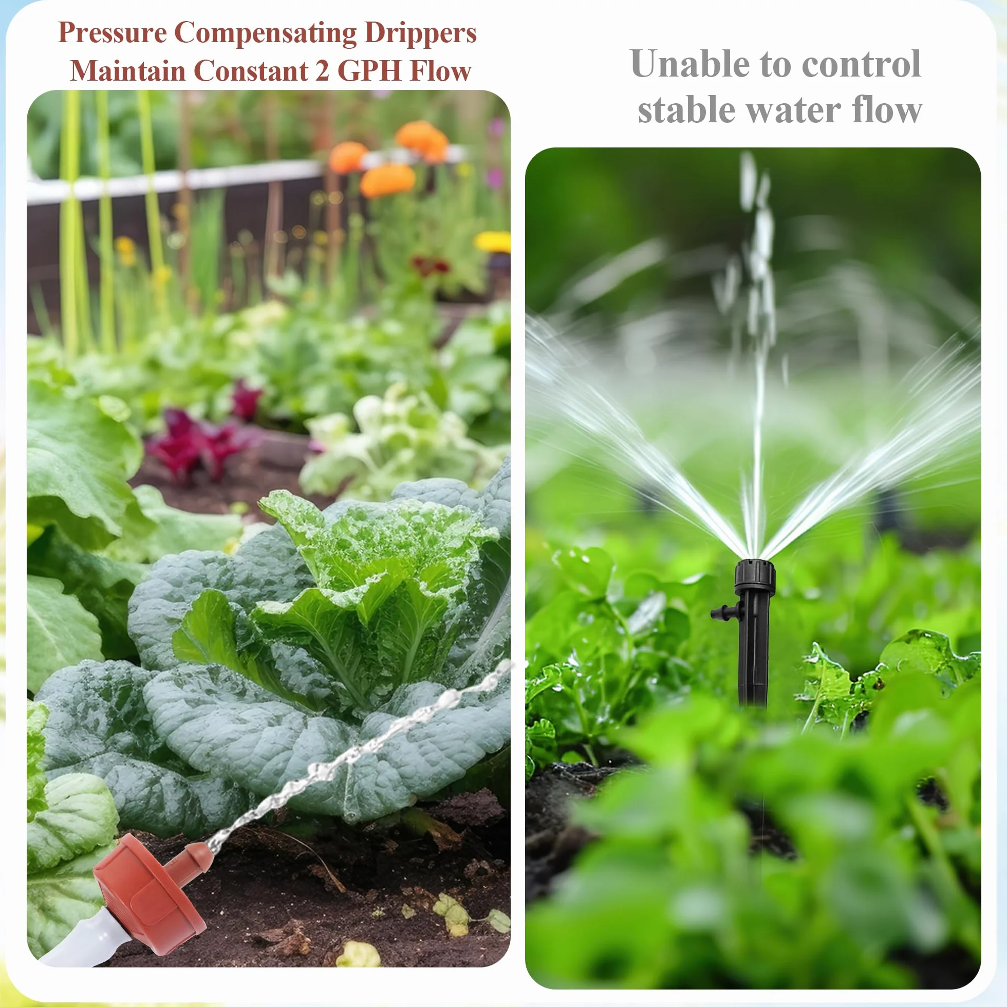Émetteurs de compensation de pression 8 l/h, débit constant, sortie Barb, goutte-à-goutte, Lot de 60, pour tuyau 1/4", jardin