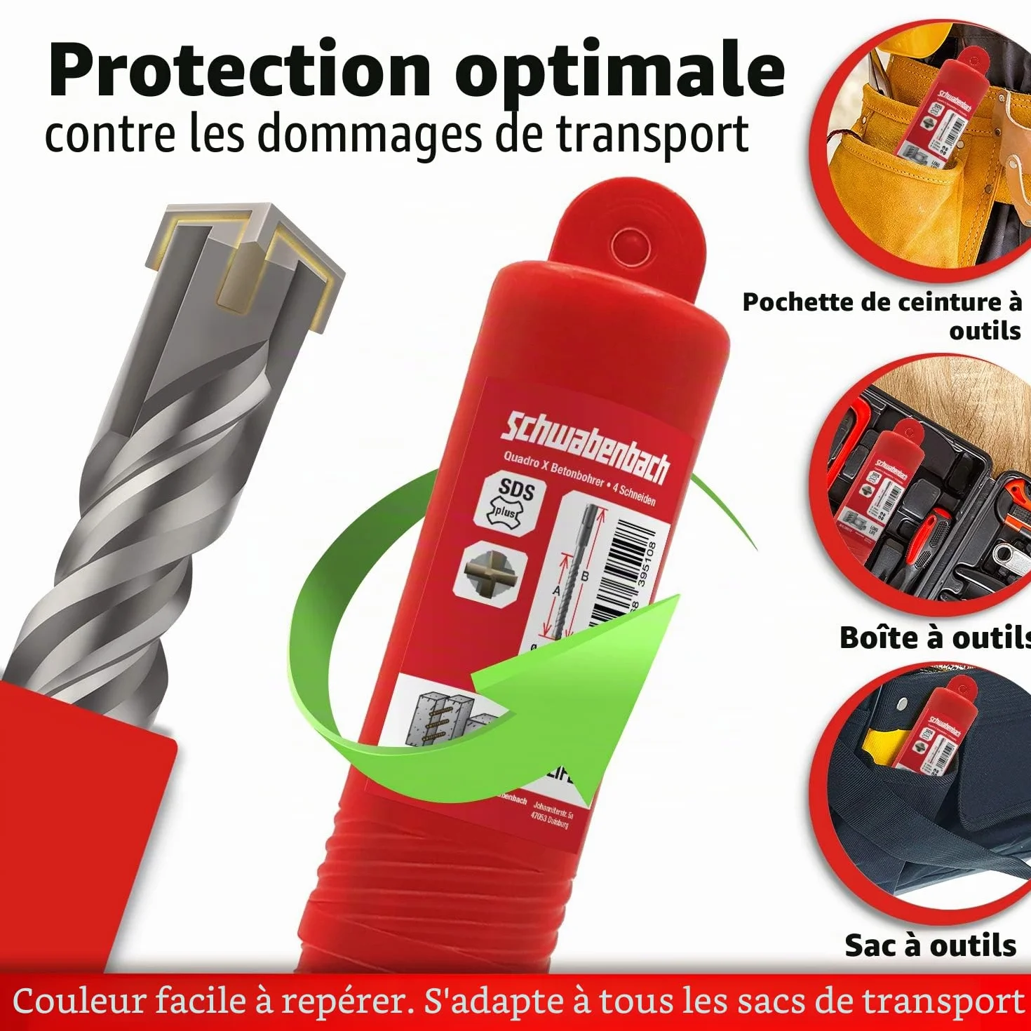 SCHWABENBACH® Foret SDS Plus Béton – Set de 7 Pièces – 6, 8, 10, 12, 14mm x 210 mm – Forets à Béton et Pierre de Haute Qualité – Compatibles Bosch, Hilti, Metabo