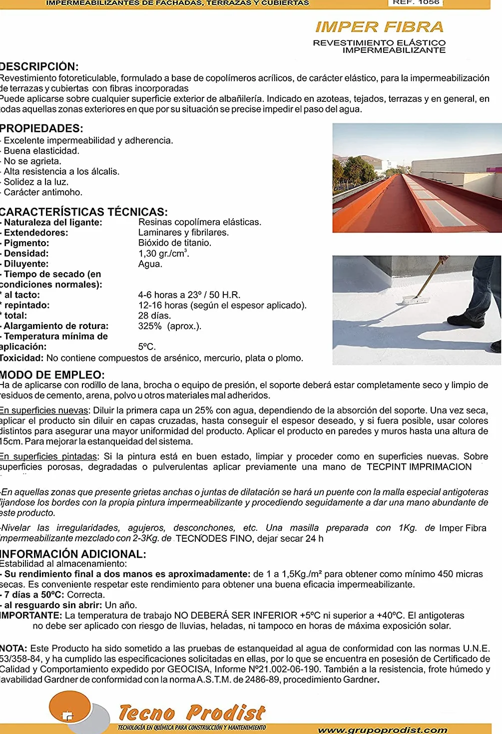 Tecno Prodist IMPER FIBRE de (2,5 Kg, Rouge) Revêtement élastique imperméabilisant avec fibres incorporées - Caoutchouc anti-goutte pour terrasses et façades
