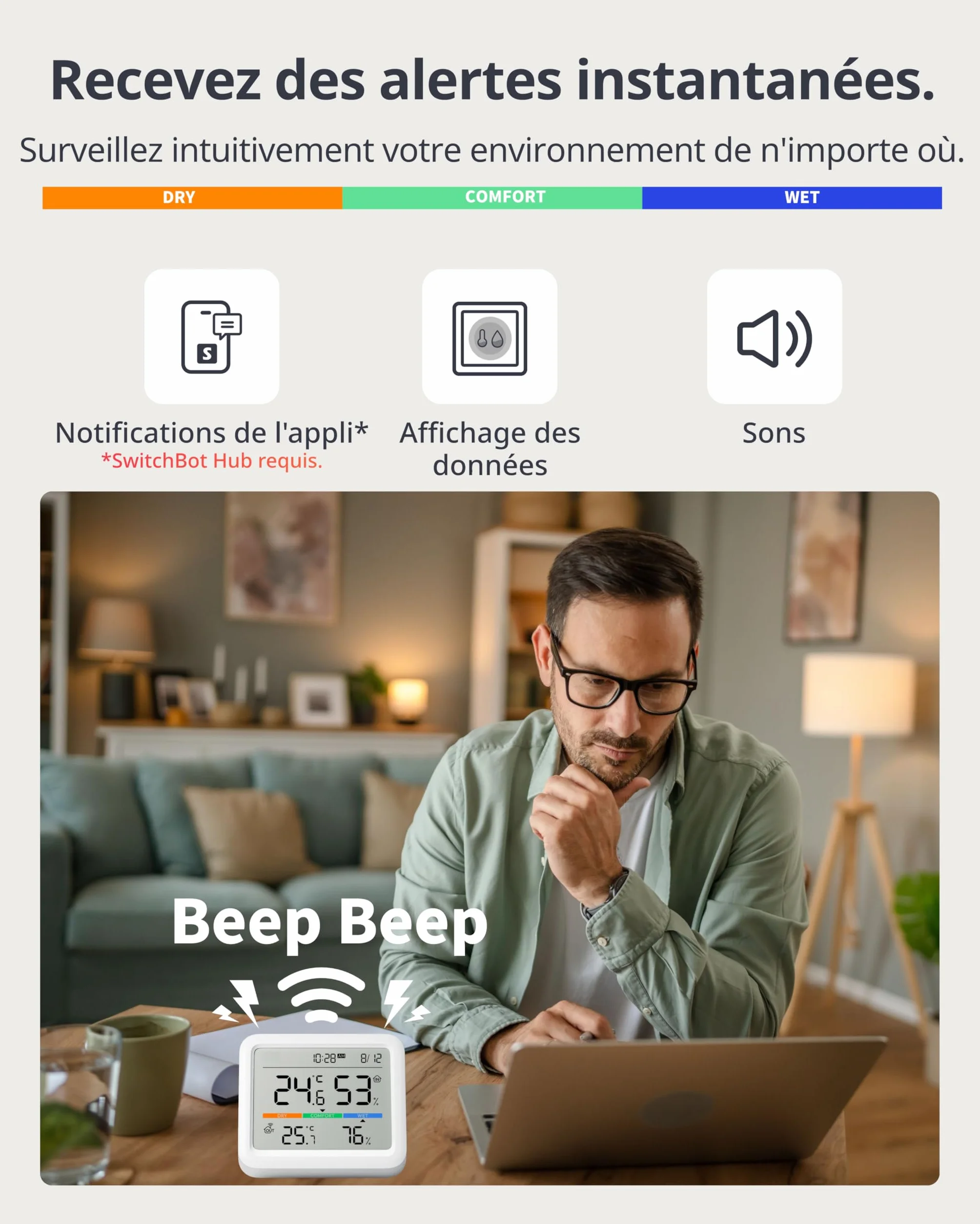 SwitchBot Station Météo sans Fil, Moniteur Température/Humidité avec Prévisions, Thermomètre Hygromètre Bluetooth 120M
