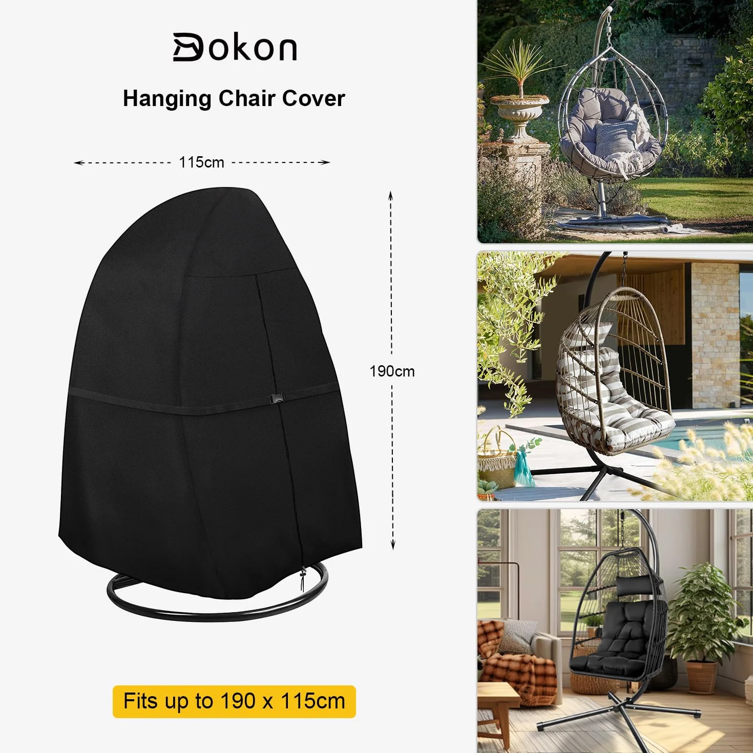 Housse Chaise Suspendue Exterieur Imperméable 420D Oxford Protection Fauteuil avec Fermeture Éclair Anti-UV 190x115cm