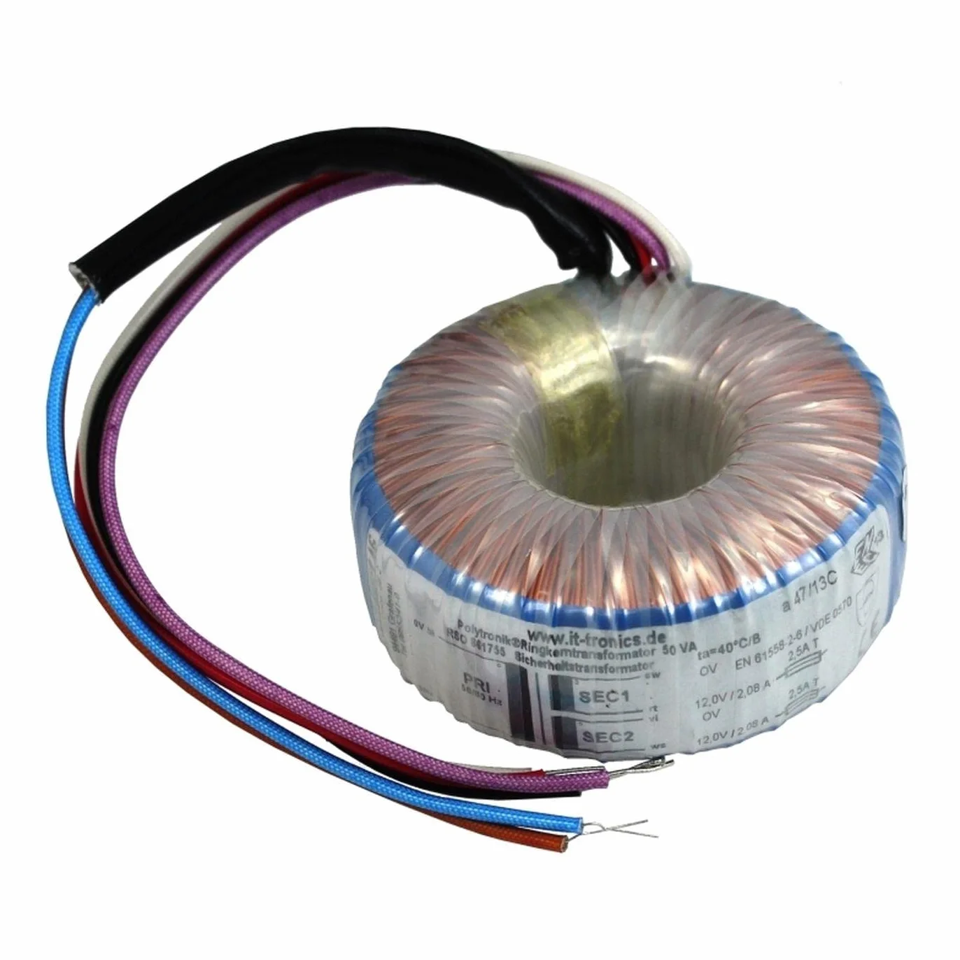 Lumonic transformateur toroïdal Transformateur 50VA 2x18V pour audio, industriels, halogènes et sur rails - 230V tension d'entrée - 36V tension secondaire - Modèle RSO-826022