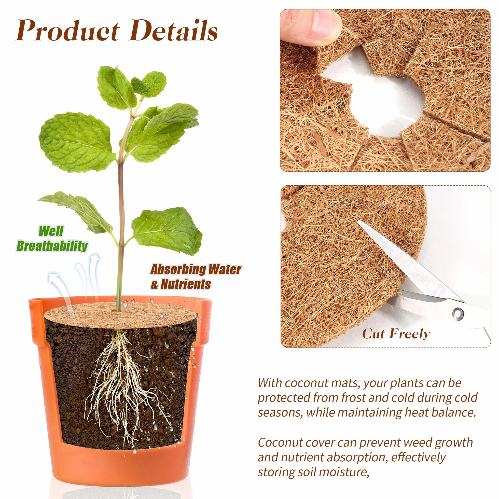 12 pièces Tapis de Coco Plantes 20cm Disque de Protection Plante Paillis Pot Anneau Protection Racines