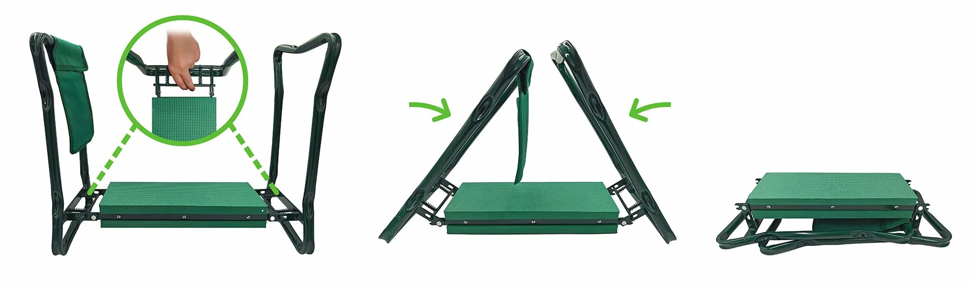 Genouillères de jardin pliables et tabouret 3 en 1 Vert 60 x 27 x 49 cm