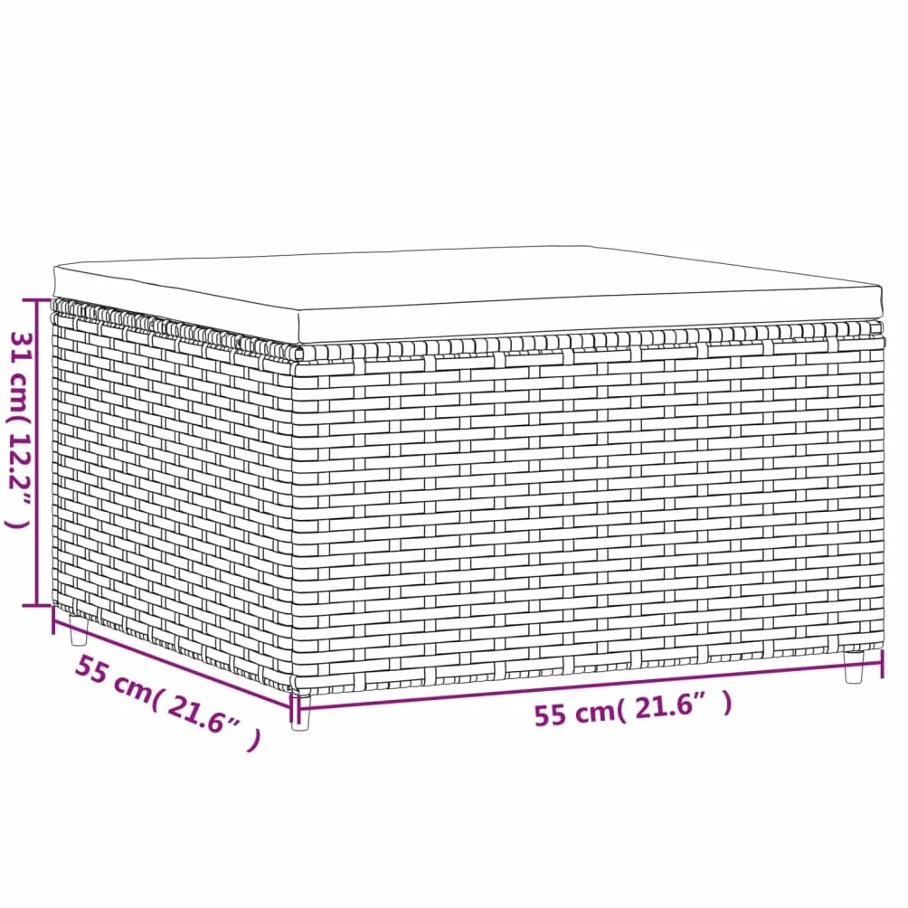 vidaXL Repose-Pied de Jardin avec Coussin Marron résine tressée Pouf Ottoman Tabouret