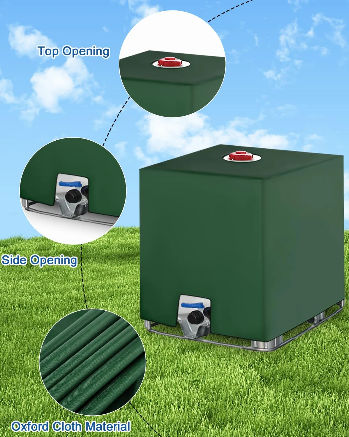 Bâche pour Cuve IBC 1000L, Housse de Protection Anti-UV, 116 x 100 x 120 cm Vert