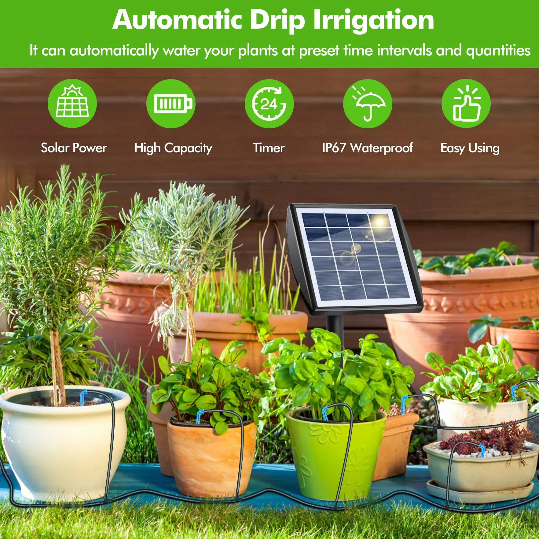 Kit Arrosage Automatique Solaire Forever Speed 15M Tuyau Irrigation Goutte à Goutte pour Jardin Balcon