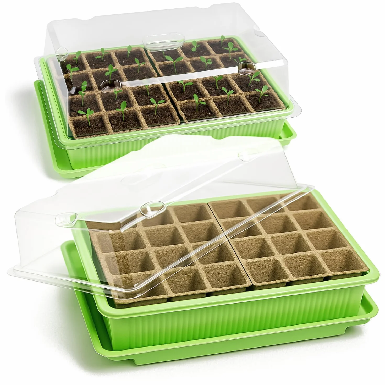 com-four® Serre d'intérieur pour semis - Kit de Culture 48 Plantes - Bac de Plantation 27 x 19 x 11 cm 2 pièces