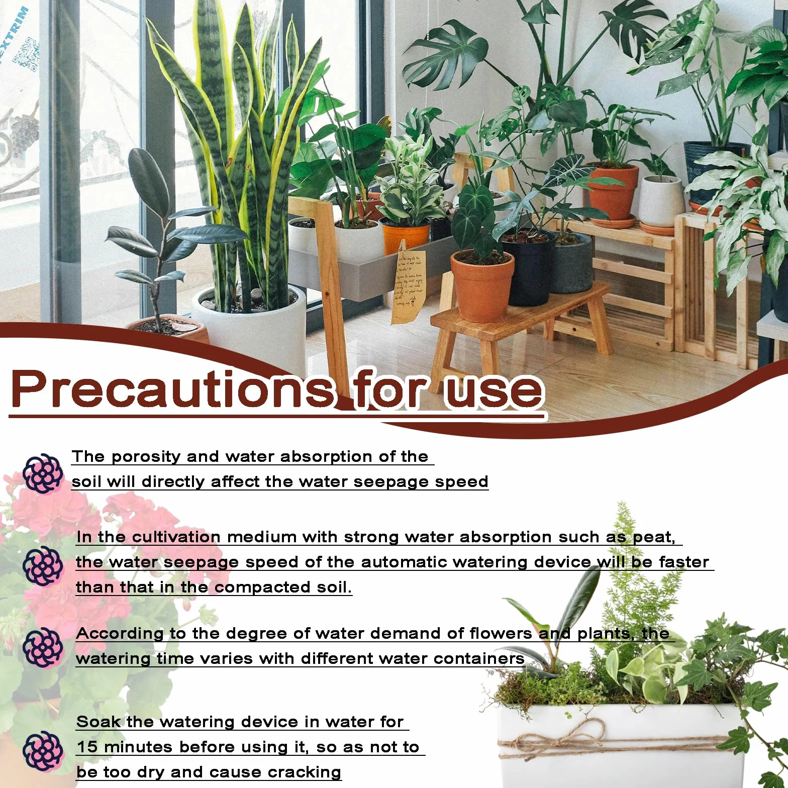 Oyas a Planter Terre Cuite Arrosage Goutte à Goutte Automatique 4 Pièces pour Plantes Jardin Intérieur Extérieur
