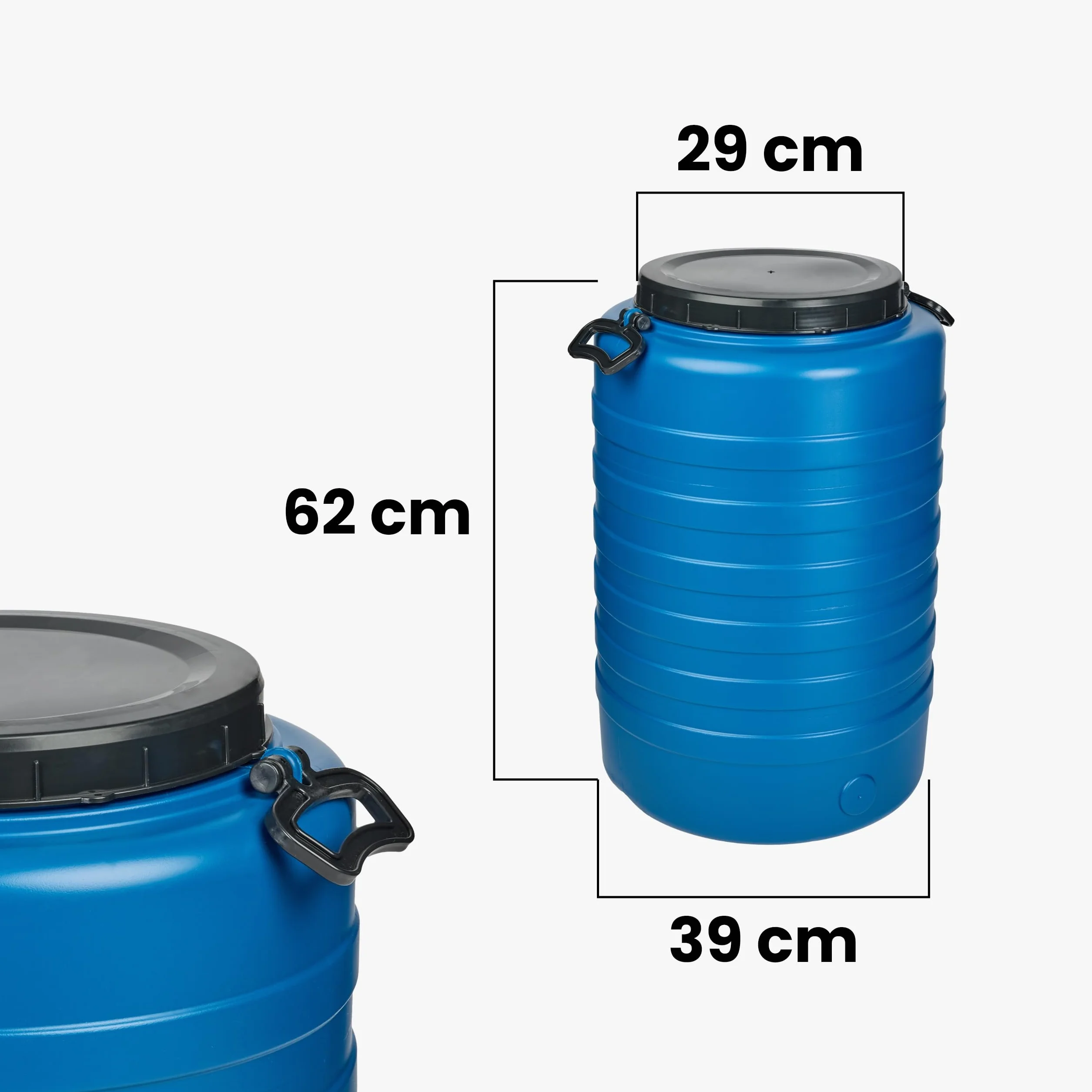 Garronda Fût Alimentaire 60 L Plastique HDPE Tonneau Baril Grande Ouverture Bleu