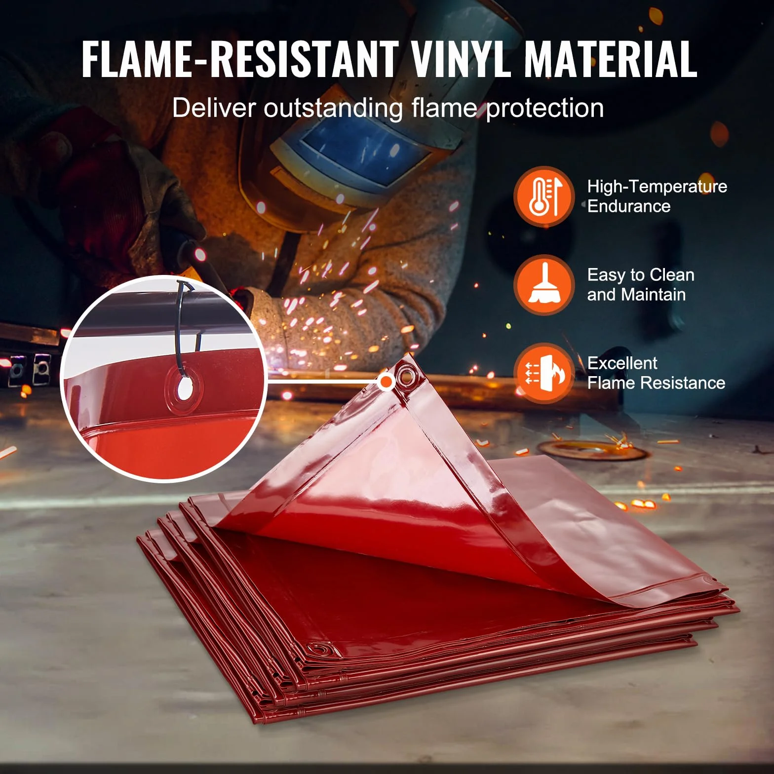 VEVOR Rideau de Soudage avec Cadre 3 Panneaux Écran Rideau de Protection pour Soudure 1,8x1,8 m en Vinyle Ignifuge sur 12 Roues Pivotantes (6 Verrouillables) Mobile Pro pour Atelier, Industrie, Rouge
