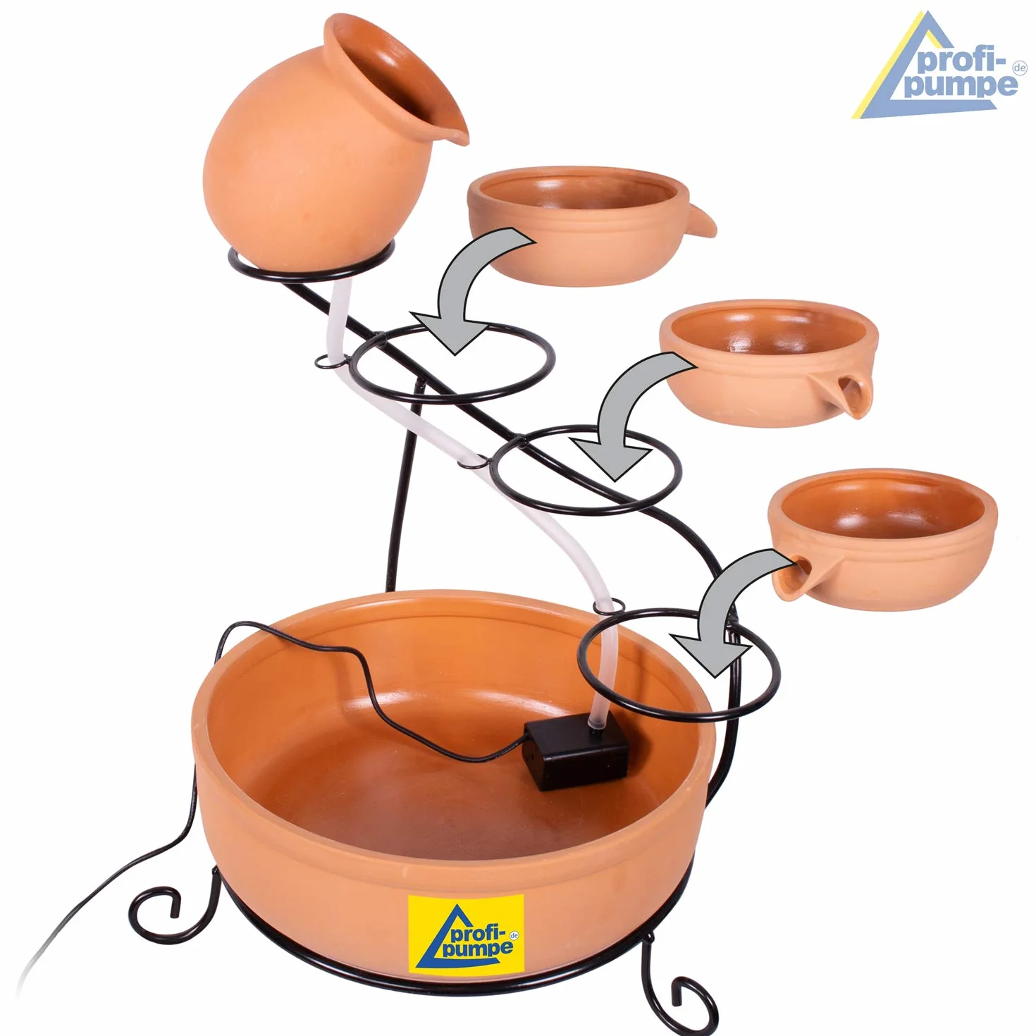 Fontaine Solaire Cascade Cruche et Bols en Argile 55 cm AMUR