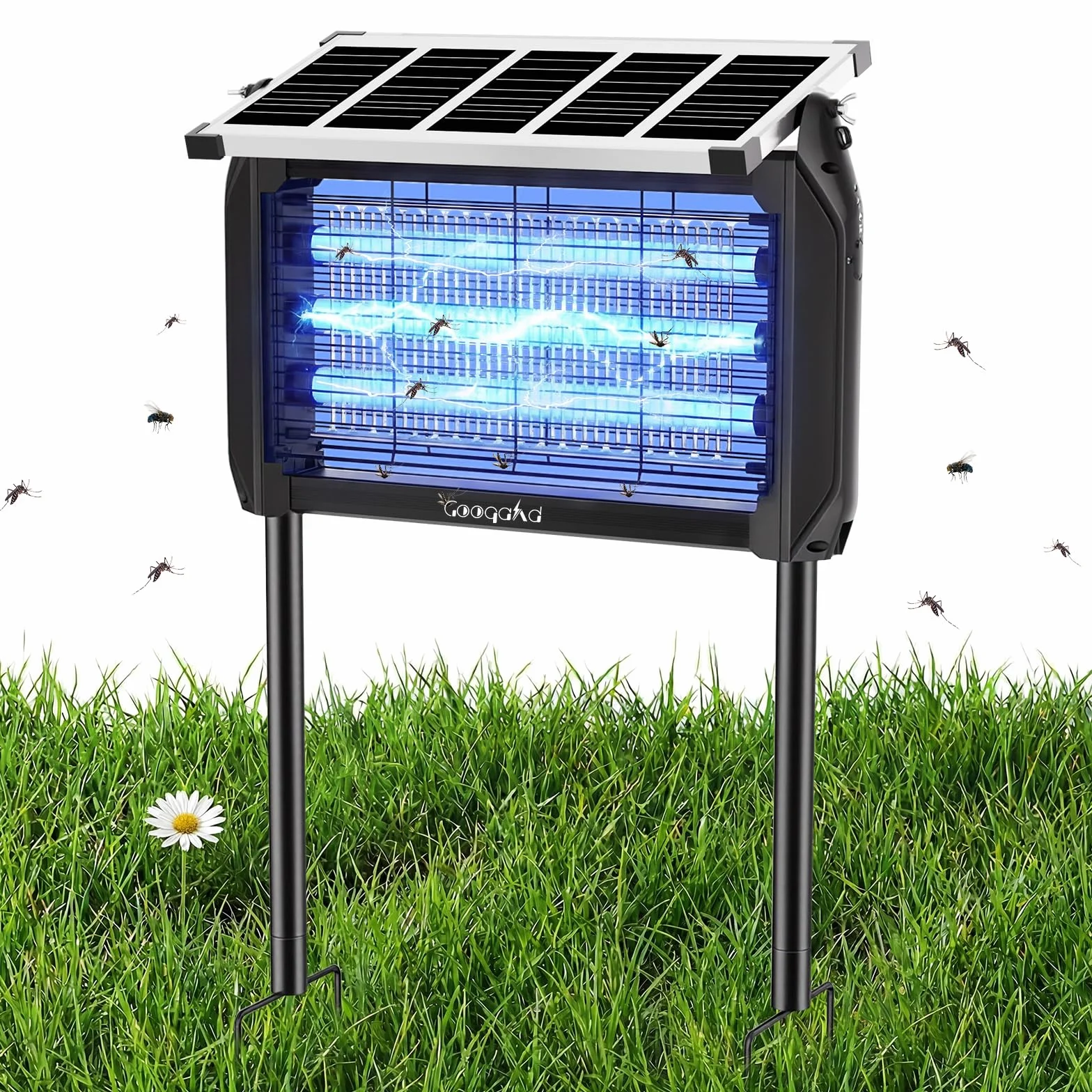 Désinsectiseur Électrique Solaire 10W Extérieur Lampe Anti-Moustiques 4000V UV IPX5 Tue-Moustiques