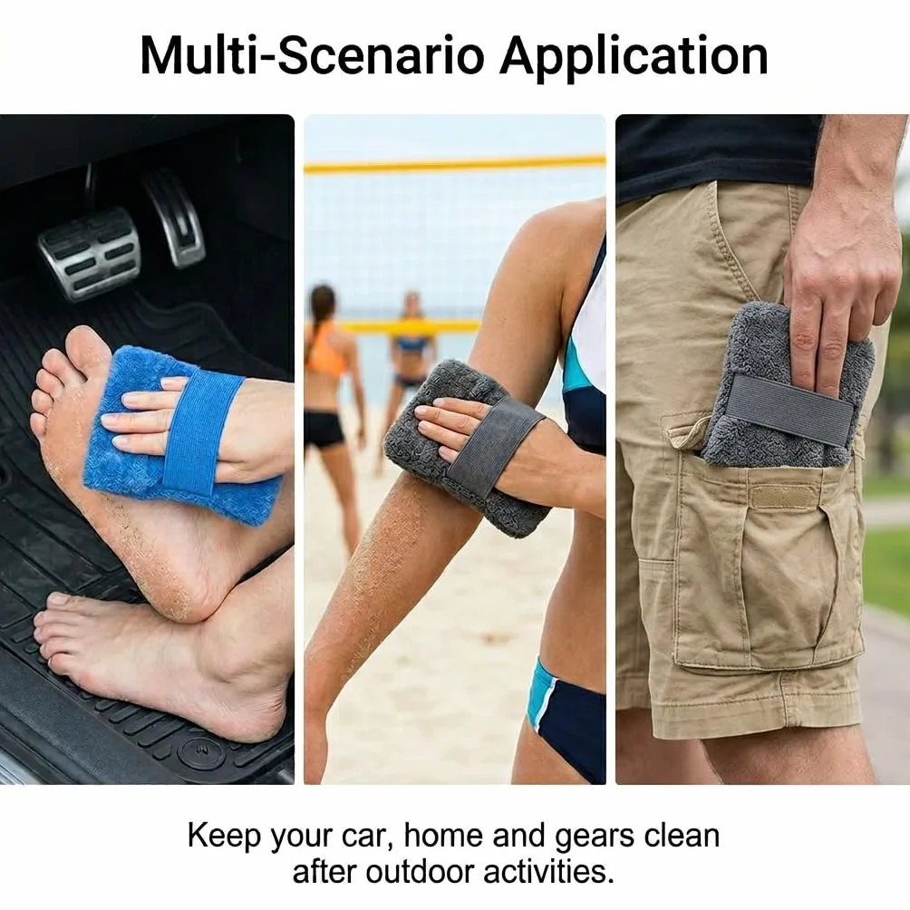 Ensemble 2 Pièces pour Éliminer Le Sable de Plage Brosse à Sable avec Gant Doux, Nettoyant à Sable Réutilisable et Sac de Rangement Accessoires de Plage pour Vacances et Camping