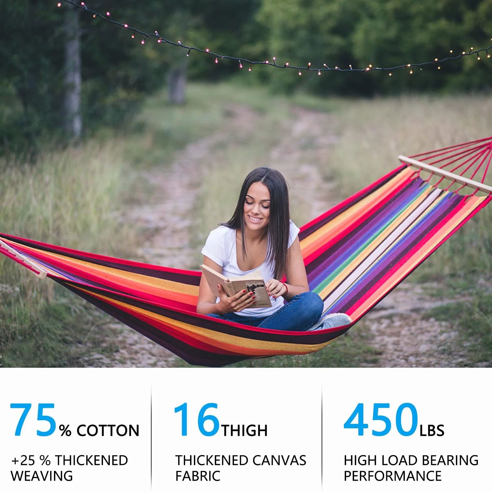Hamac de plein air en coton 190 x 150 cm, capacité 150 kg, avec sac de transport pour camping et jardin