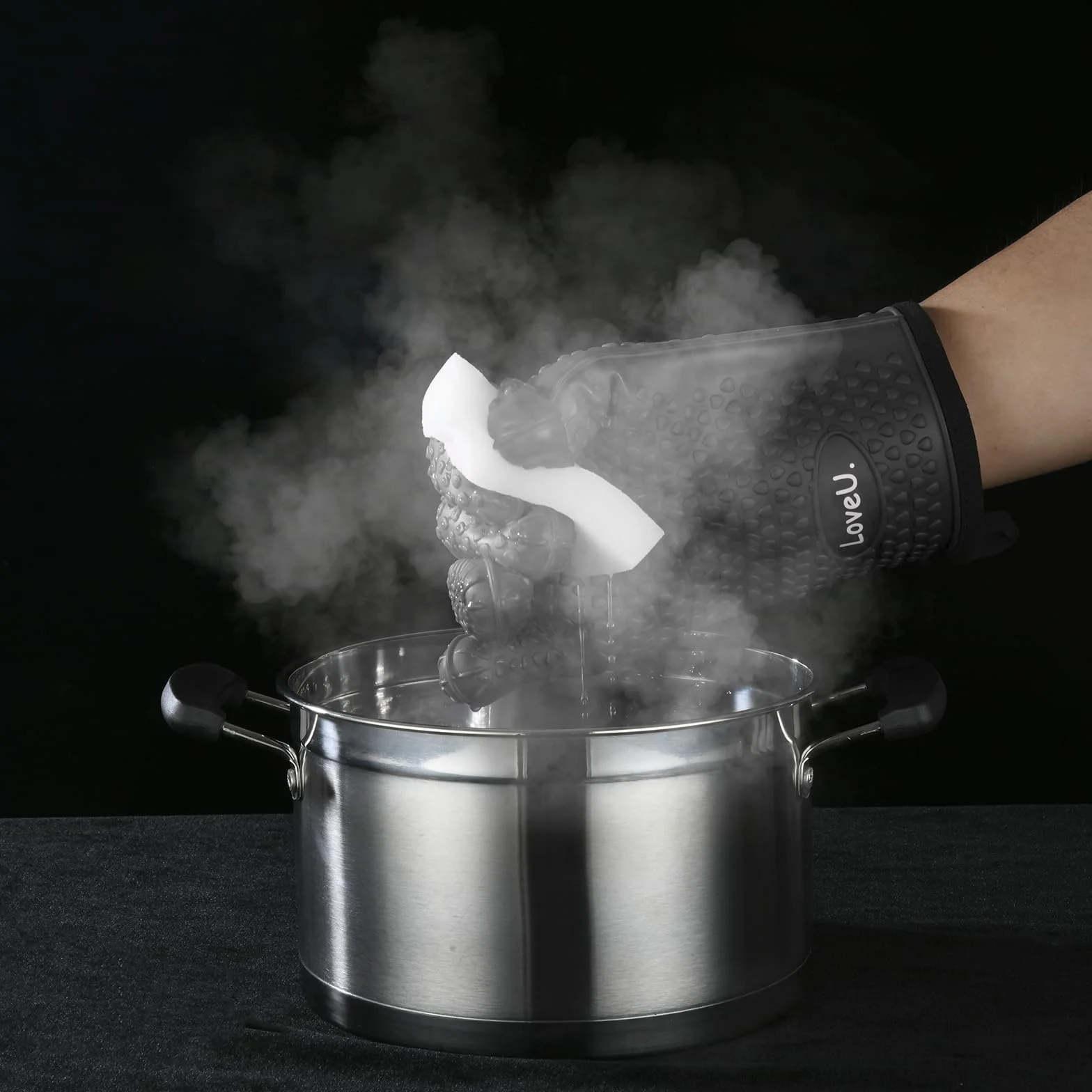 Gants de Cuisine en Silicone et Coton Double Couche Résistants à la Chaleur 1 Paire