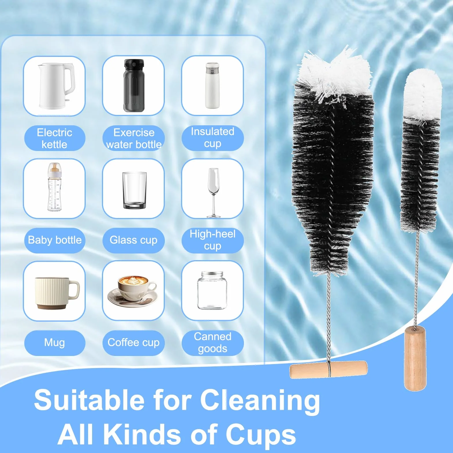 2 Pcs Goupillon Bouteille 35cm Compatible avec Les Bouteilles en Verre Sodastream, Gourde en Verre et Bouteilles Étroites, Nettoyage Profond sans Rayures Ni Résidus