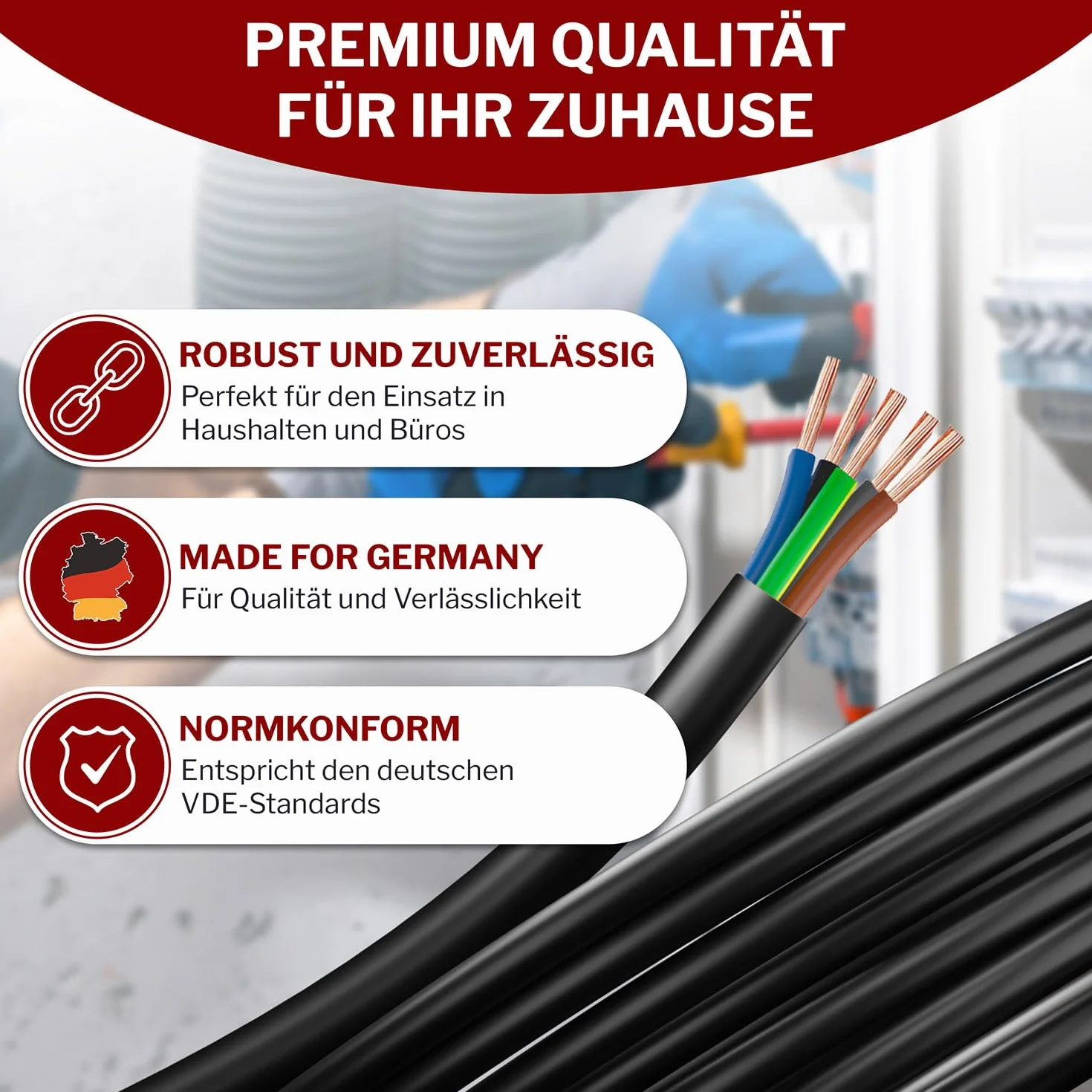 MAS Premium De 5 à 100m Câble en plastique souple H05VV-F 2, 3 ou 5 x0,75; x1; x1,5 ou x2,5 et 4G0,75 Câble flexible (H05VV-F 5G0,75 SW, 100m)